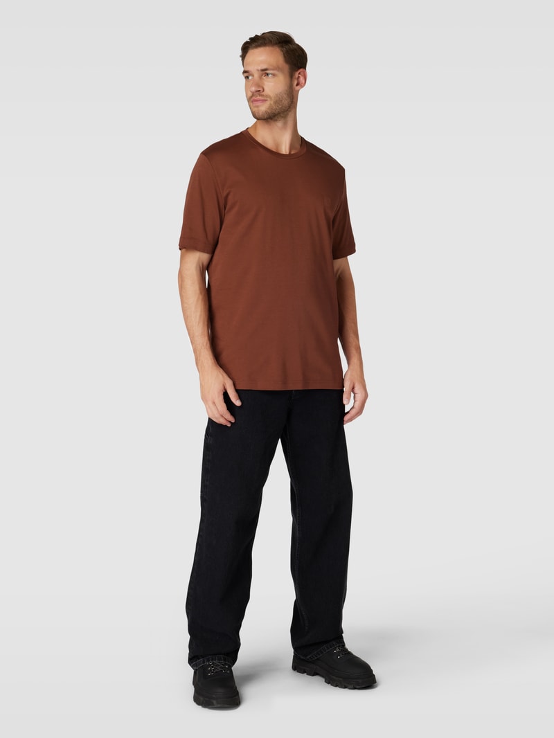 T-Shirt mit Label-Detail Modell 'Tantro' in cognac