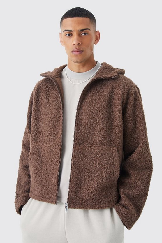 Kastiger Oversize Bouclee Borg-Hoodie mit Reißverschluss