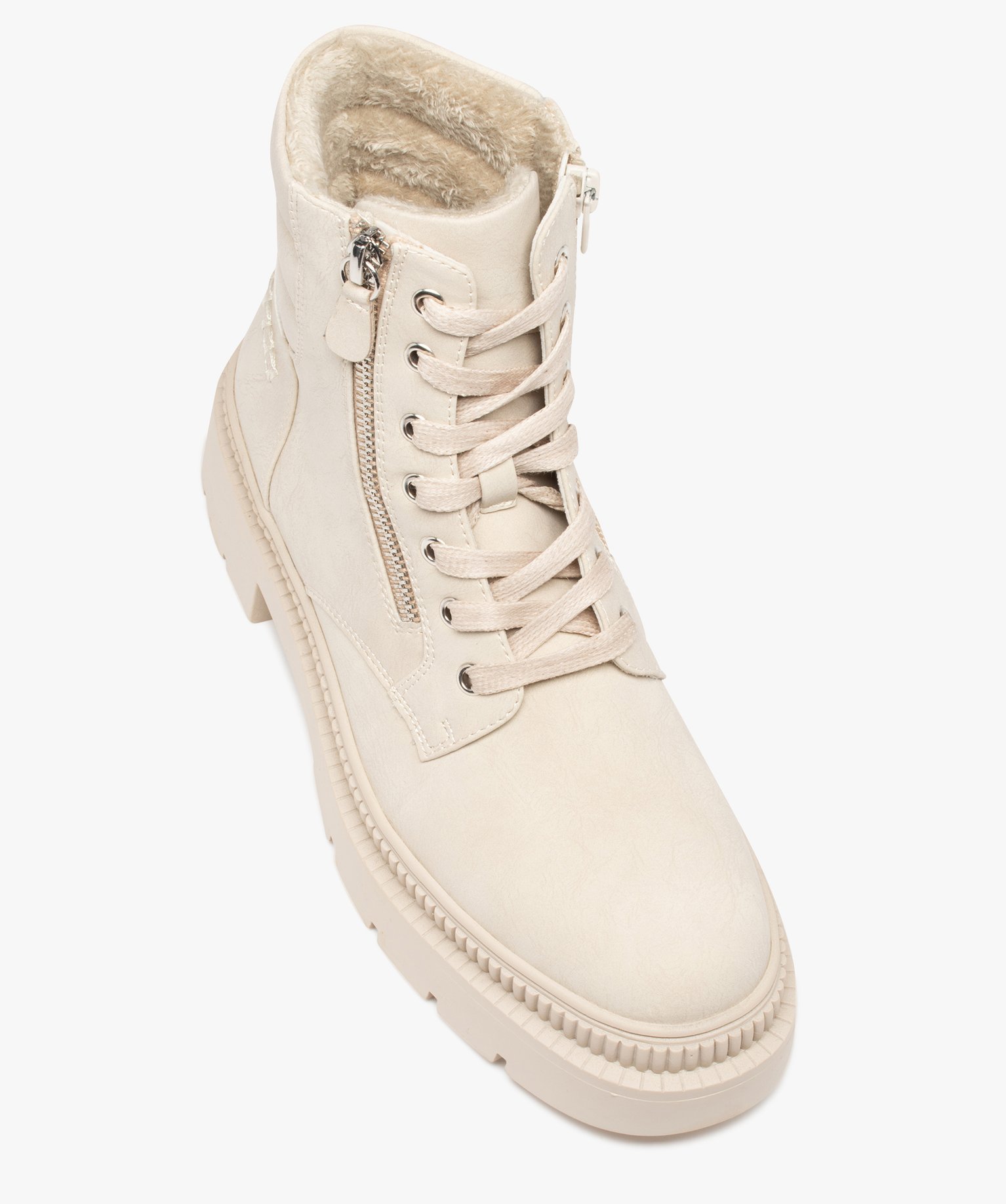 Boots femme unies avec intérieur fourré et à semelle cran... beige | GEMO
