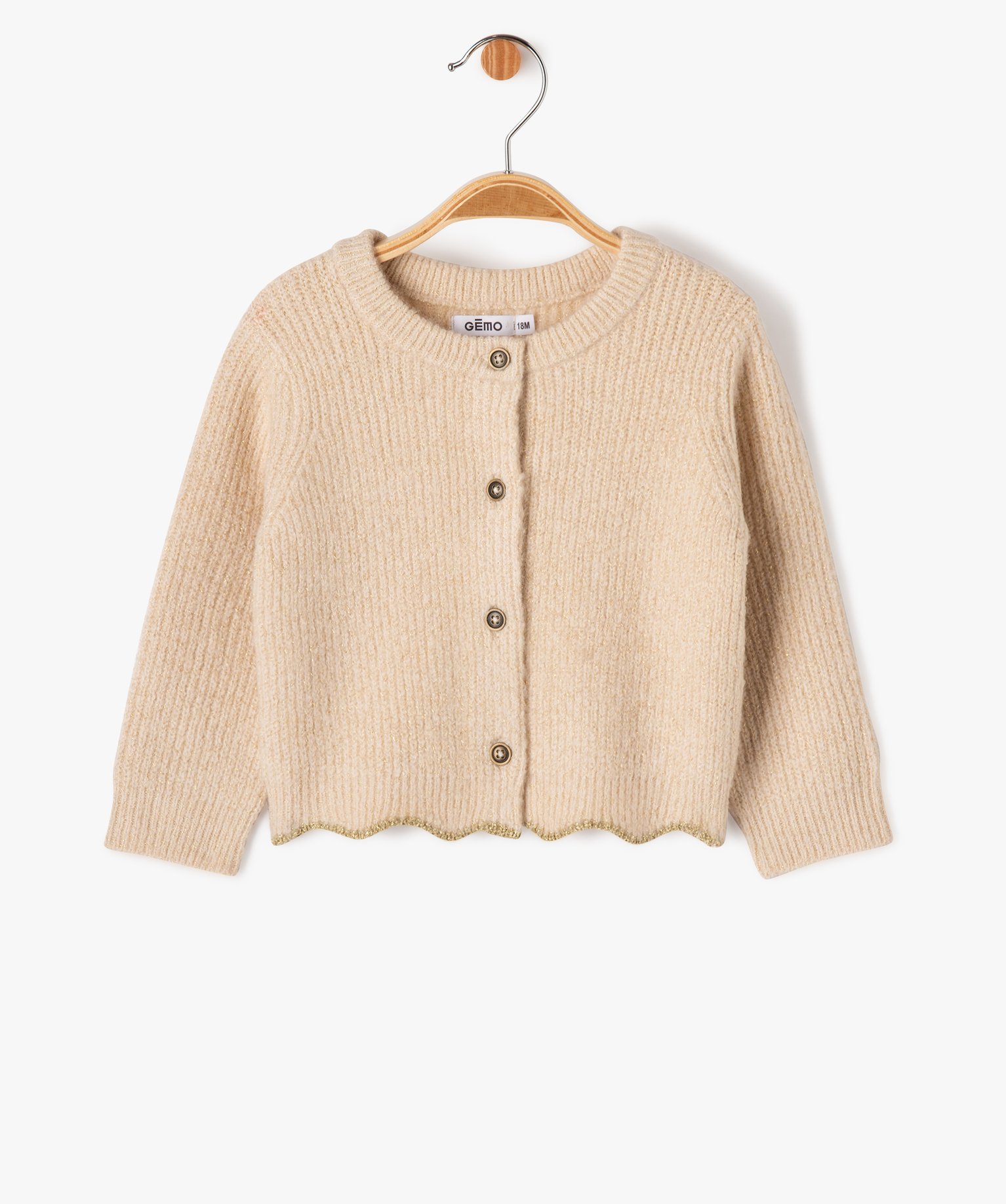 Gilet en grosse maille pailletée et finition fantaisie béb... beige | GEMO