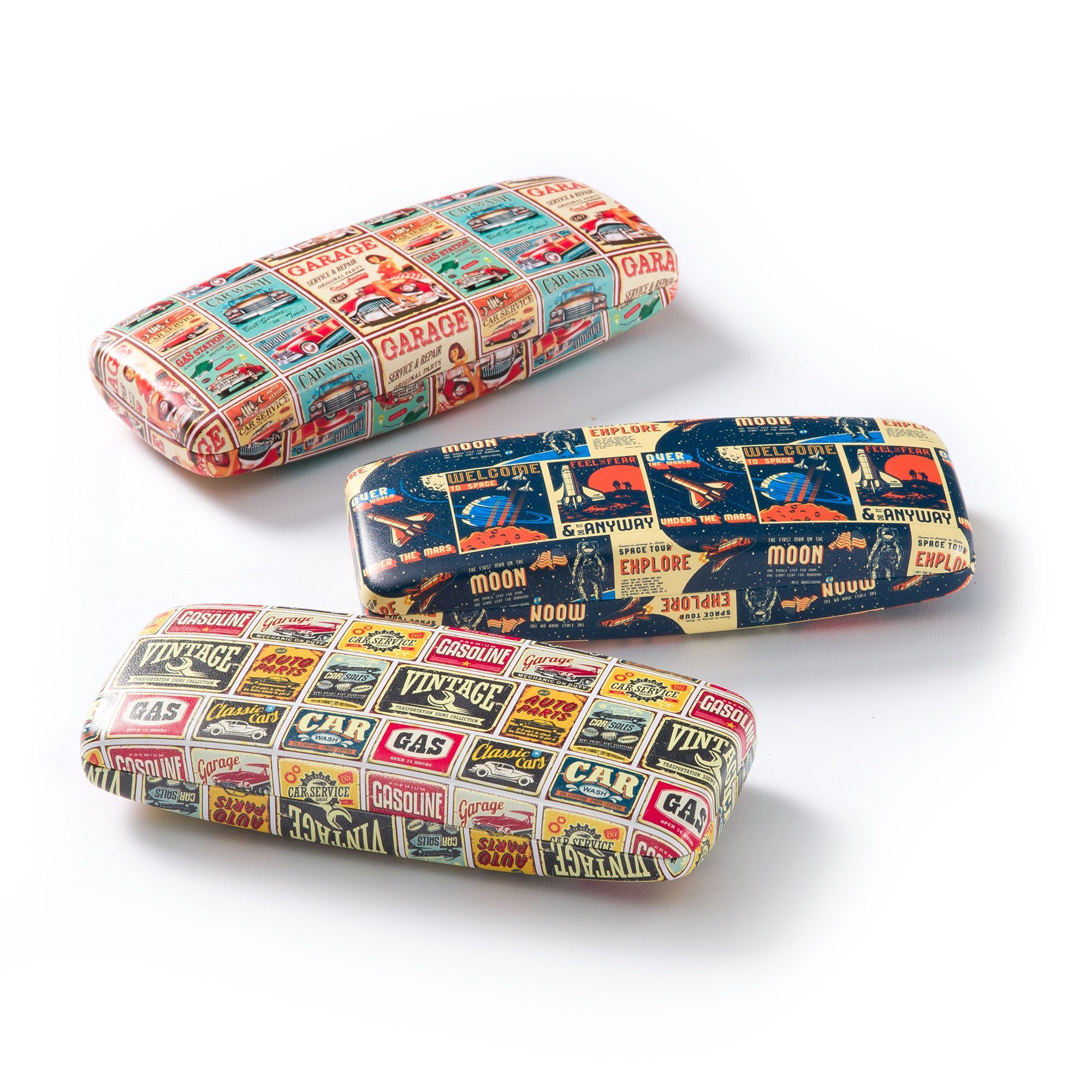 FEFI Brillenetui Stabiles Hardcase, Motiv: “VINTAGE“, inklusive Mikrofasertuch