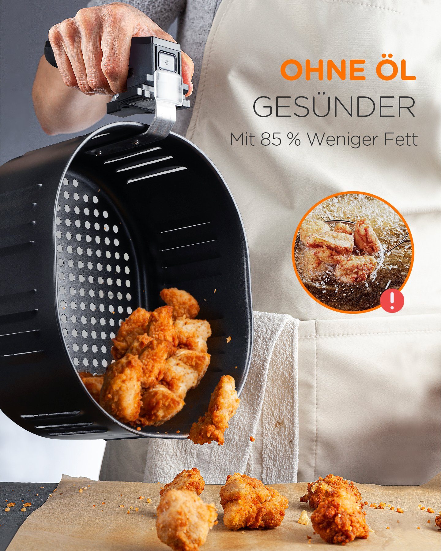 Tomons Heißluftfritteuse XXL 5,5L Elektrofritteuse Airfryer, ohne Fett und Öl, 1800,00 W