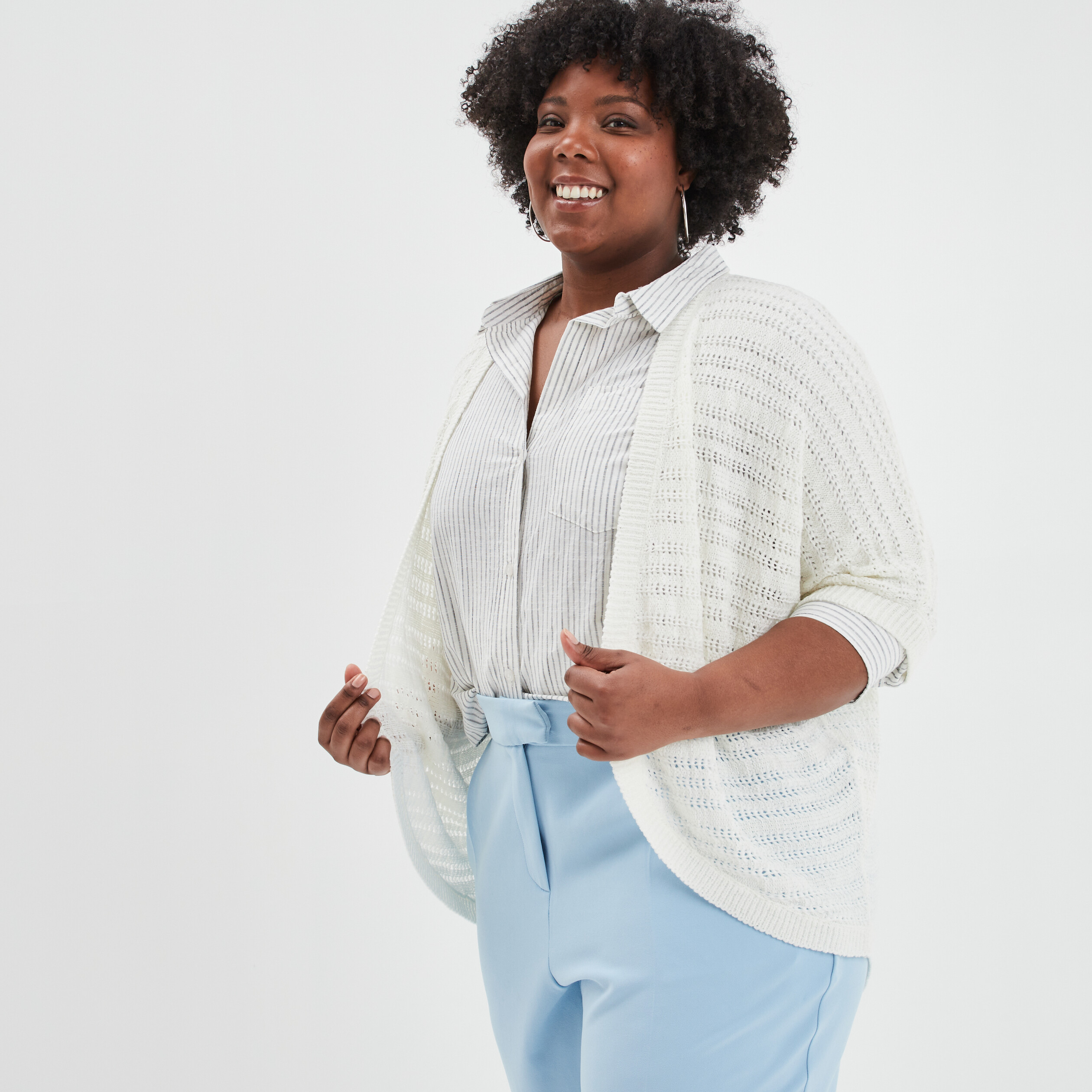 Gilet manches chauve-souris Modavista blanc femme grande taille | La Halle