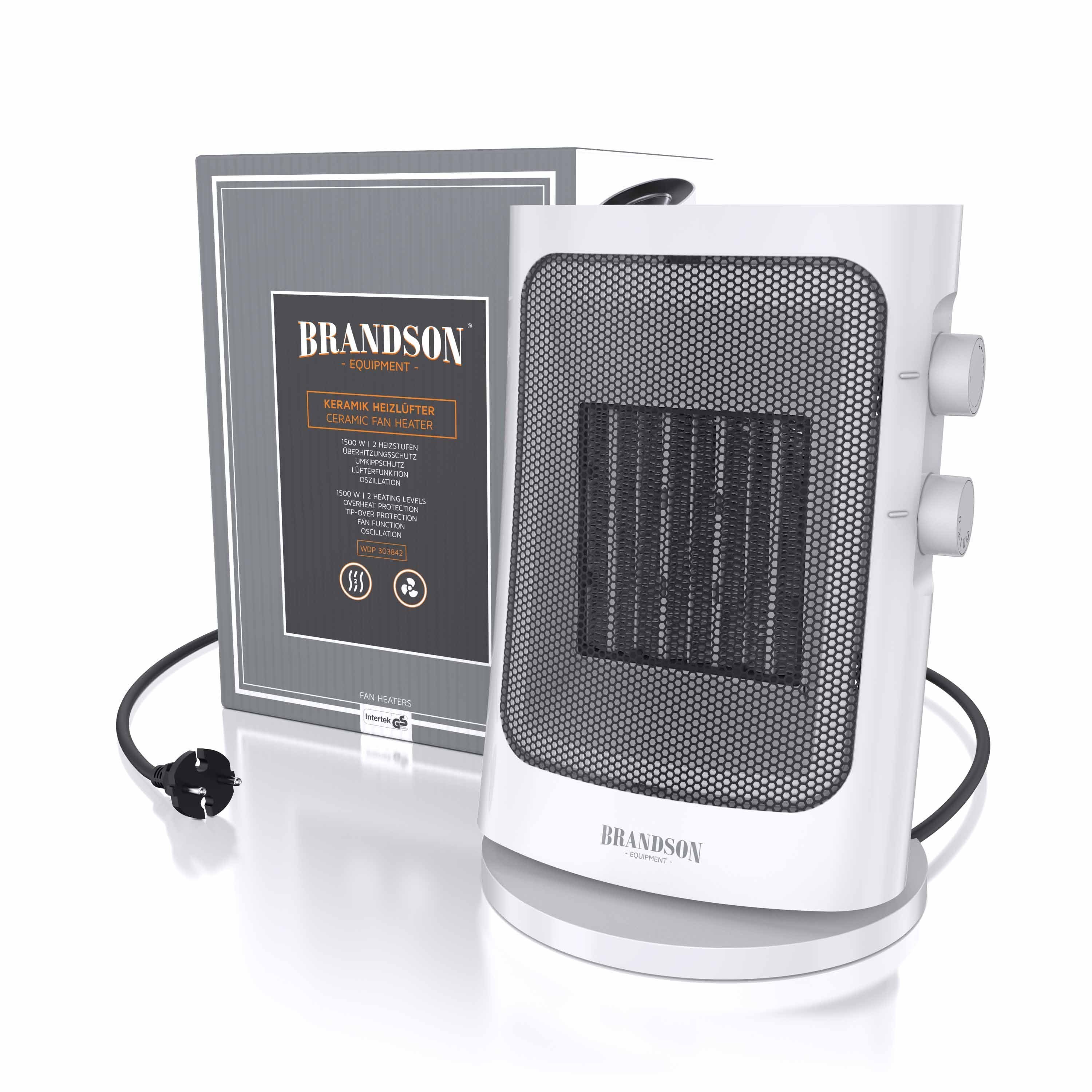 Brandson Keramikheizlüfter, 1500 W, Keramik Heizlüfter, Tragegriff, Oszillation, Badezimmer Heizung