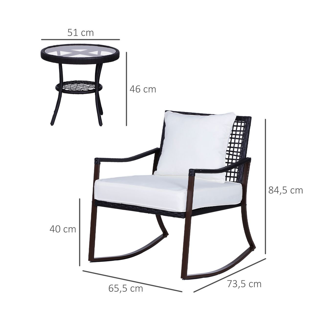 Outsunny Gartengarnitur Schaukelstuhl Set Lounge 3 tlg. Rattan Braun