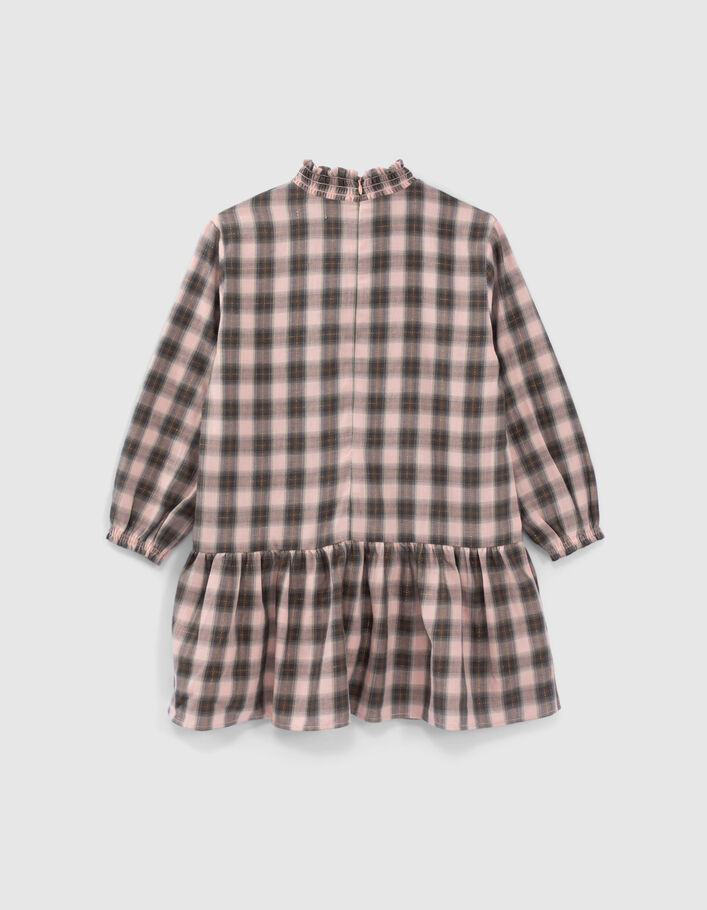 Robe rose et kaki à carreaux et col smocké fille