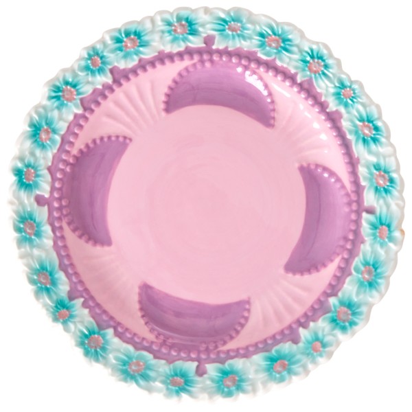 Rice - Ceramic Cake Plate with Embossed Flower Design - Teller