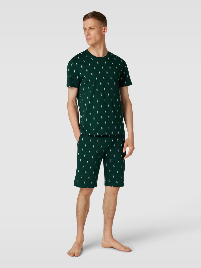 Slim Fit Sweatshorts mit Allover-Print Modell 'LIQUID in dunkelgrün