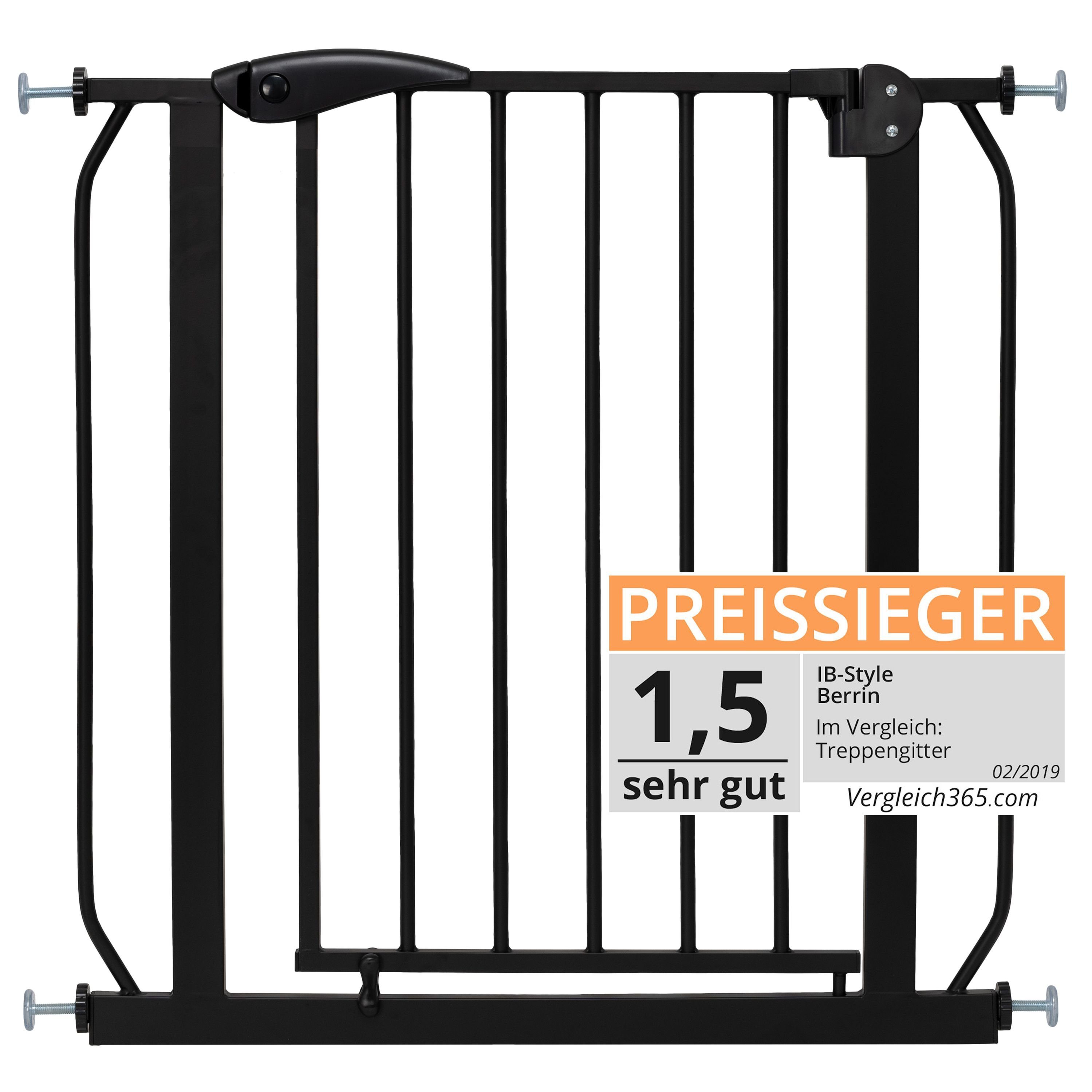 ib style Türschutzgitter Treppengitter Berrin schwarz inkl. Y-Spindel 115-125 cm schwarz, Treppenschutzgitter - Sicherheitsgitter - kein Bohren - 90° Stopp