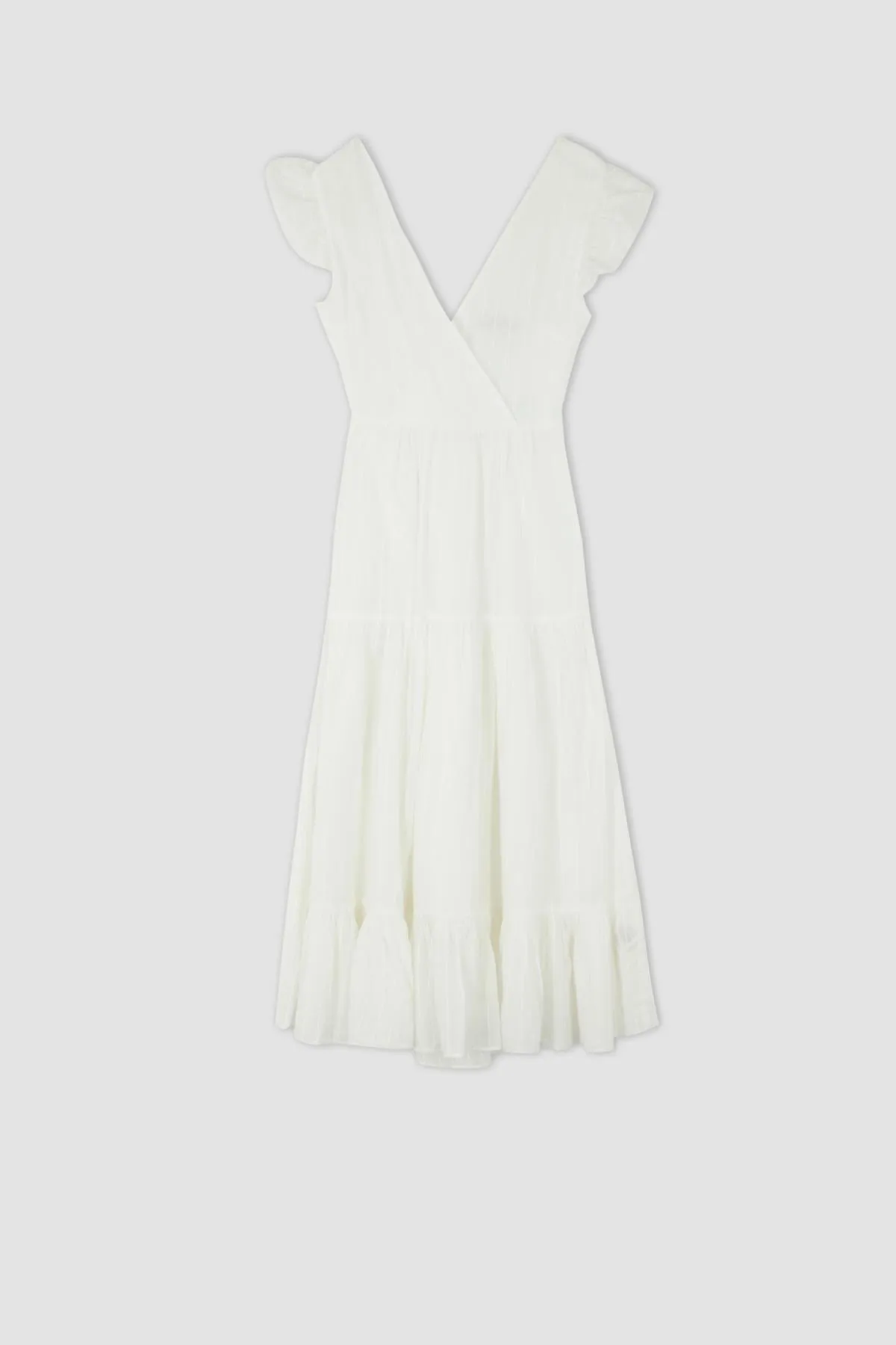 DeFacto  Voile-Maxi-Trägerkleid mit V-Ausschnitt und kurzen Ärmeln