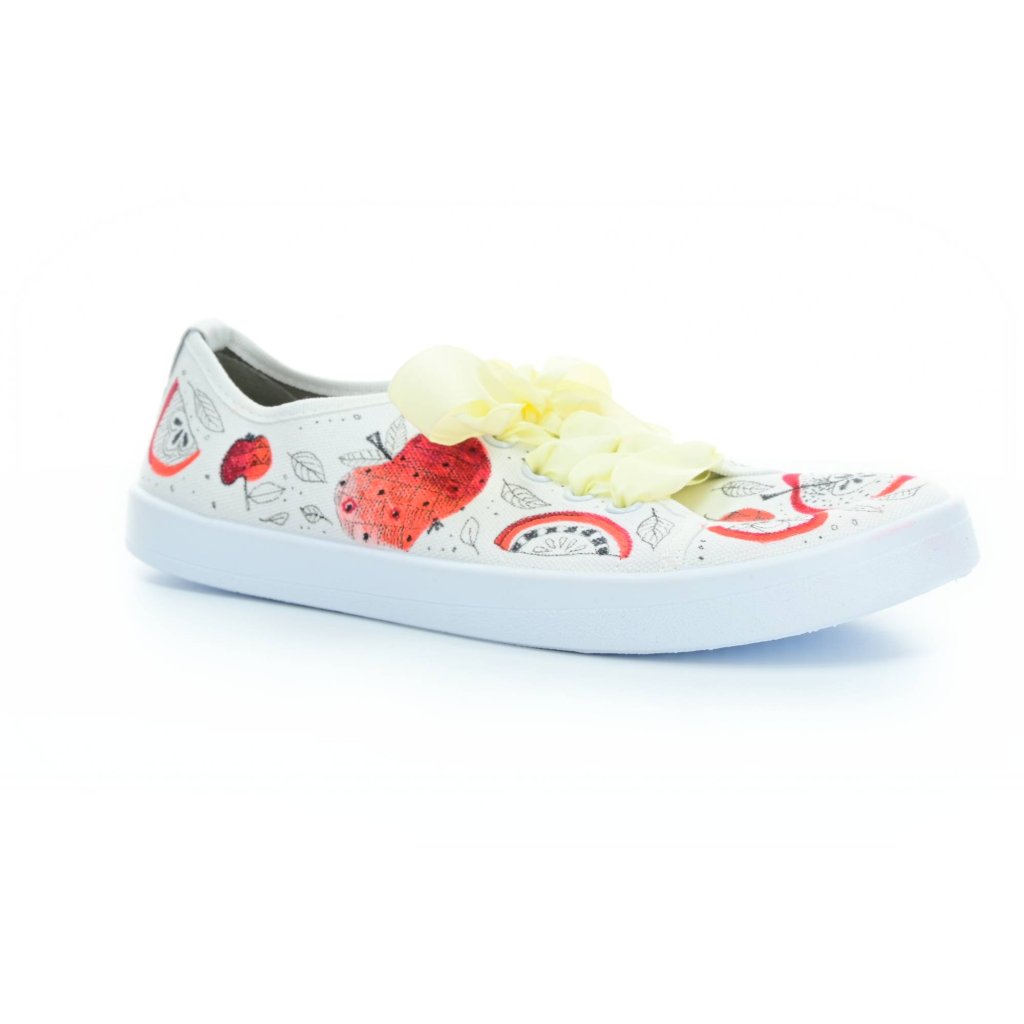 Anatomic Apfel Barfußsneakers mit gelber Schnürsenkel
