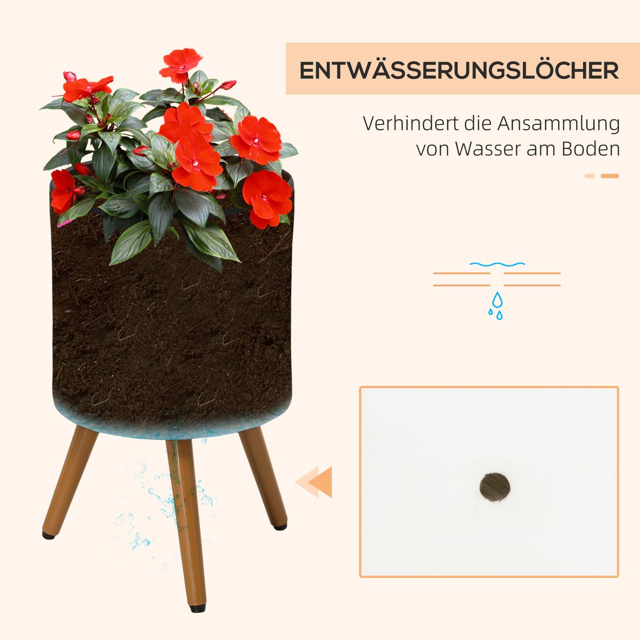 Outsunny Pflanztöpfe 2er-Set, Blumentöpfe mit Abnehmbaren Füßen