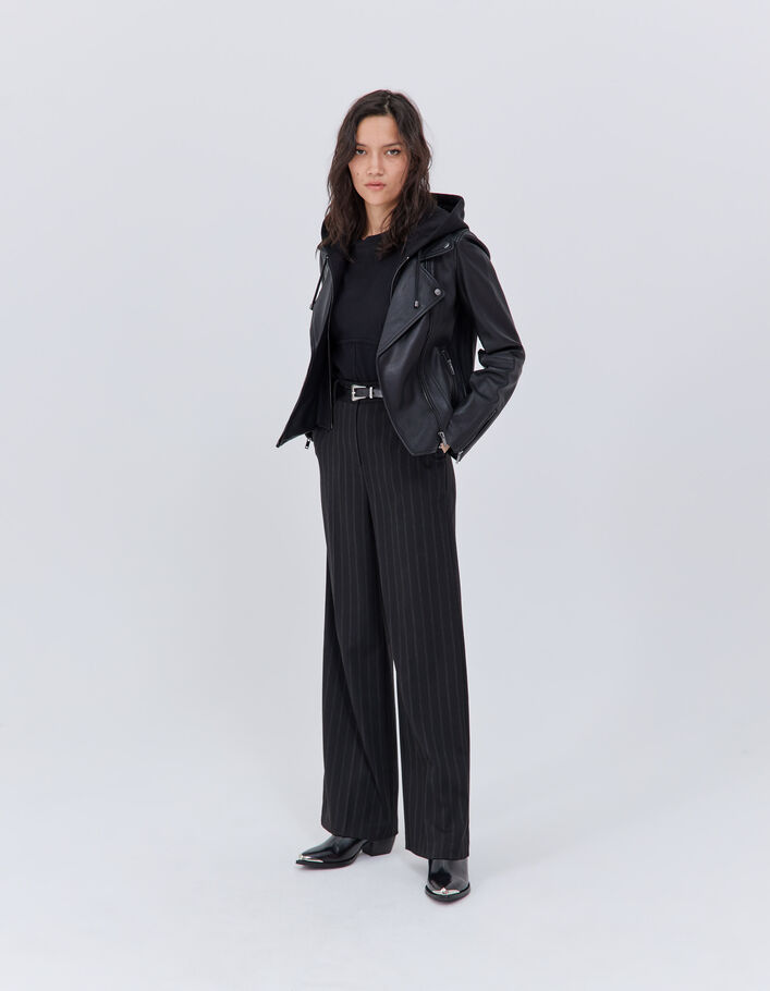 Veste en cuir noir esprit motard dos clouté Femme
