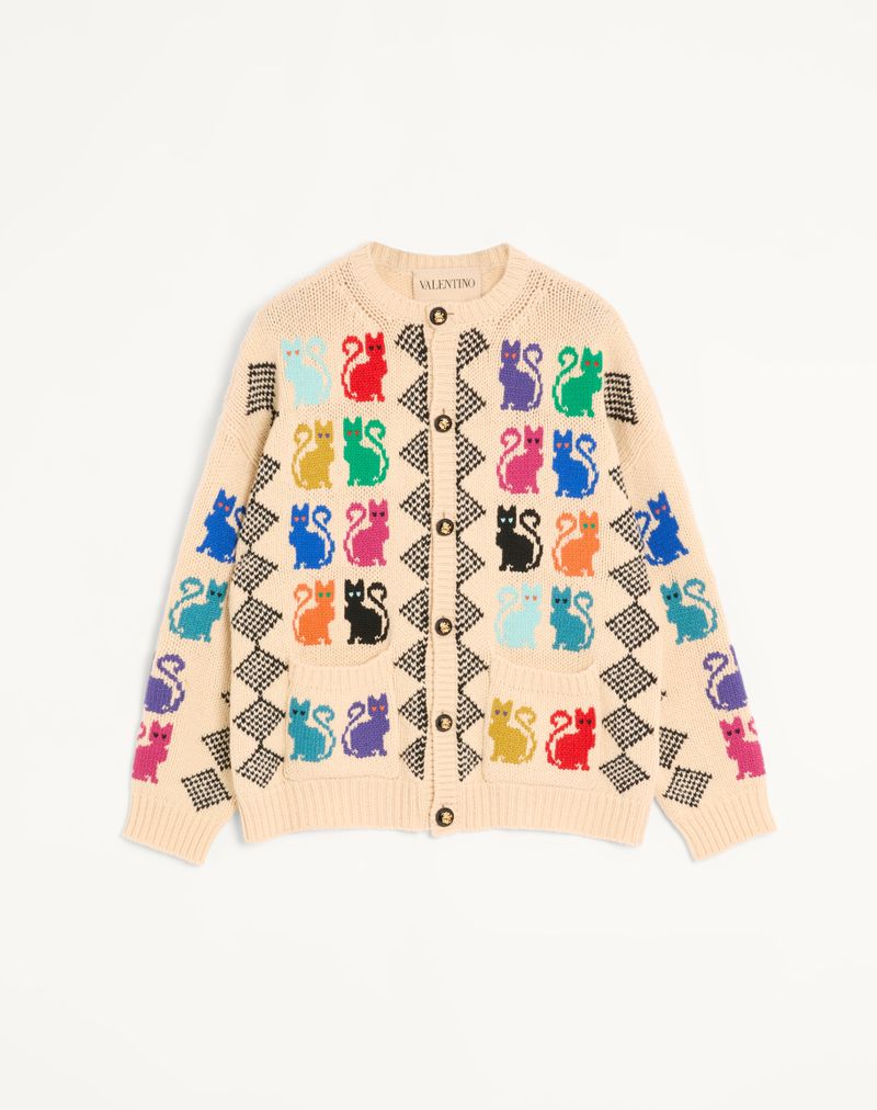 Valentino wollen vest met Le Chat De La Maison jacquardpatroon