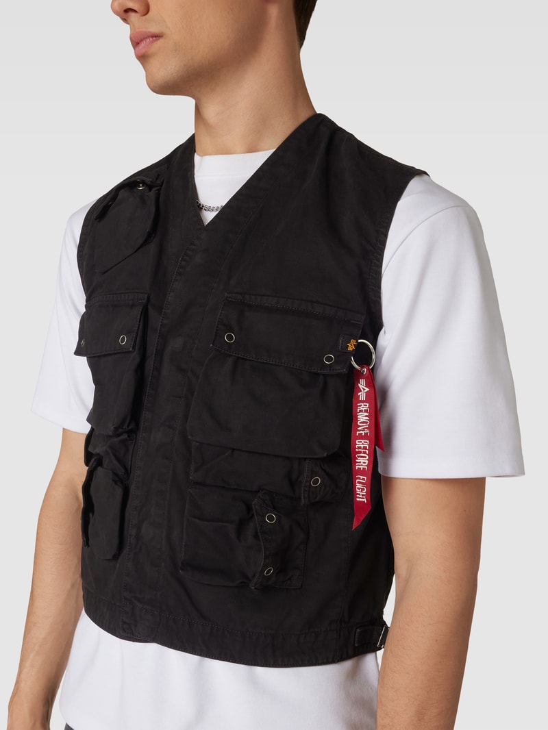 Weste mit Label-Details Modell 'MILITARY' in schwarz