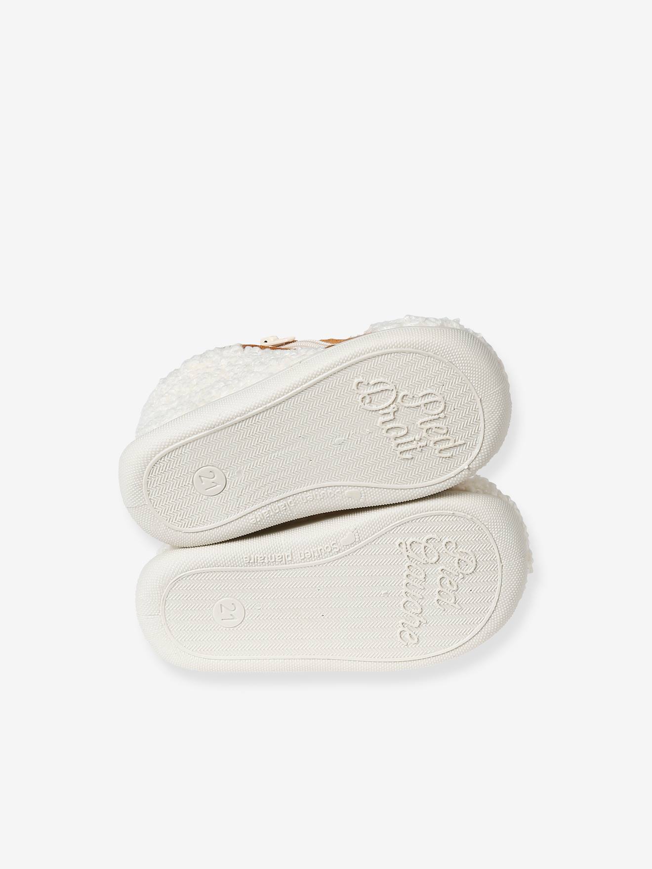 Vertbaudet Baby Krabbelschuhe aus Plüsch - wollweiß