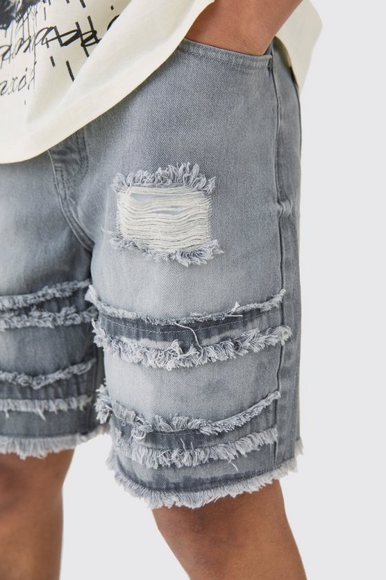 Lockere zerrissene Jeansshorts in Grau