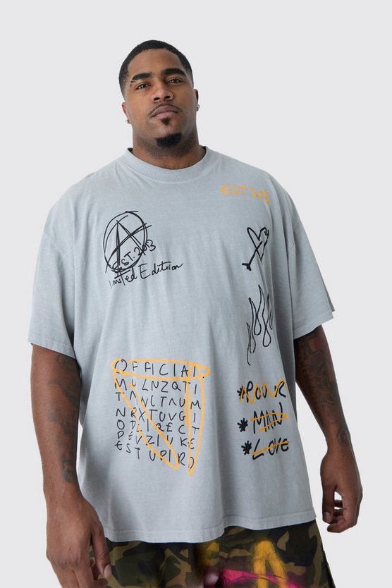 Plus Oversize T-Shirt mit Graffiti-Print