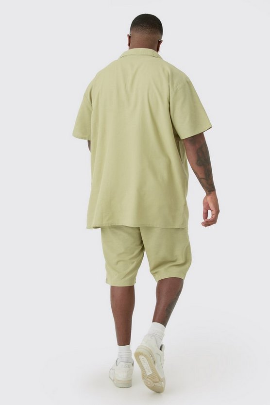 Plus Oversize Leinen-Hemd & Shorts