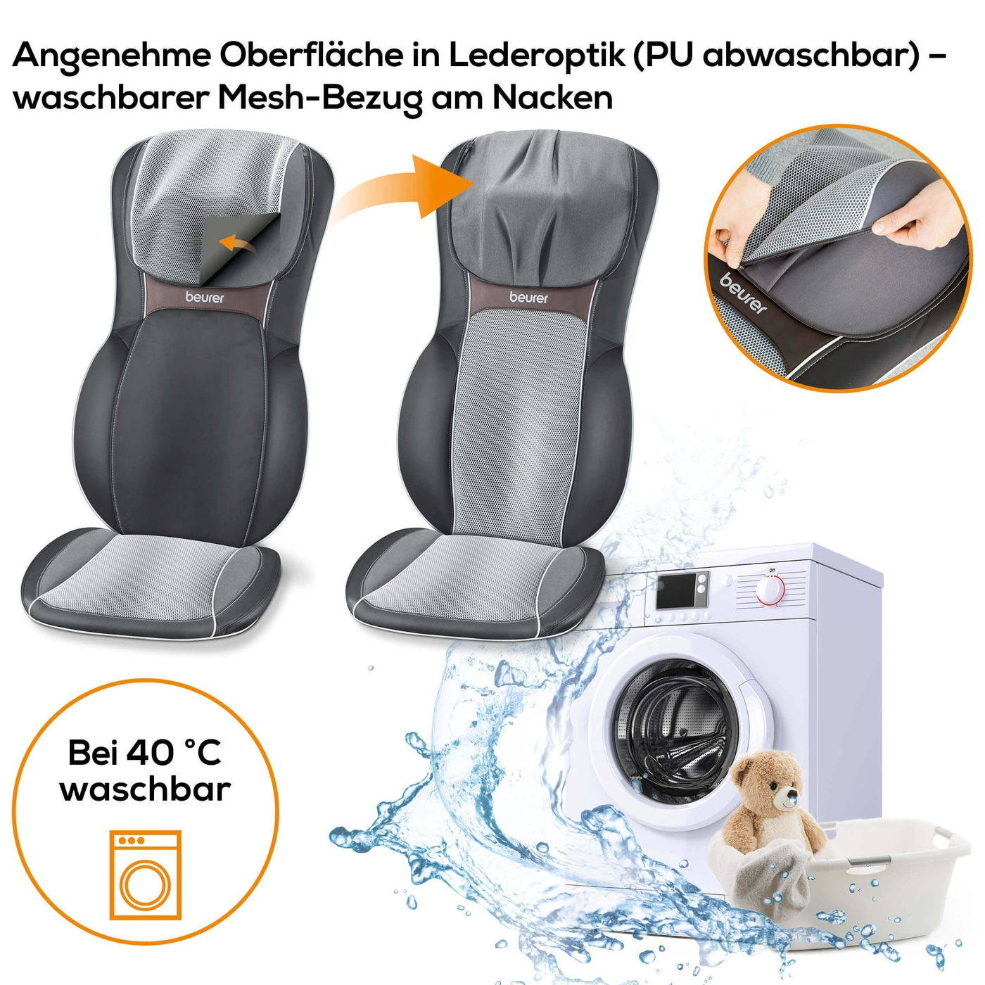 Beurer Shiatsu-Sitzauflage MG 295 HD 3D black-Sitzauflage Massagegerät für Roll-, Nacken- & Rückenmassage mit 3D Wipptechnik