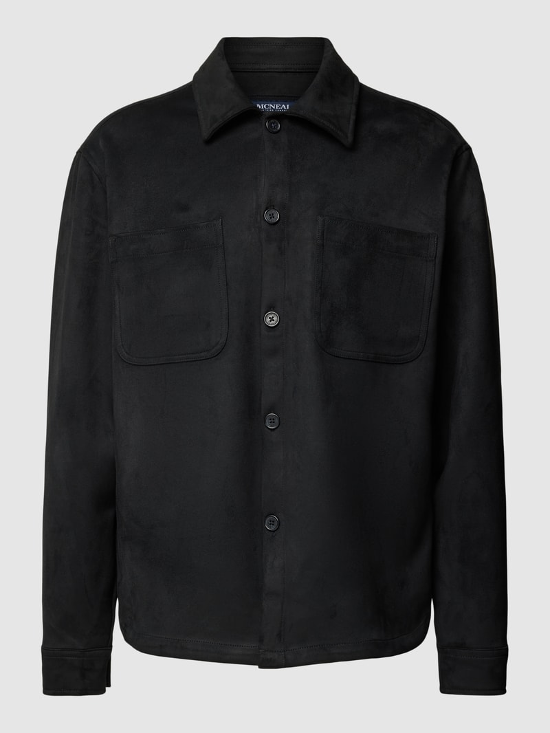 Relaxed Fit Overshirt mit aufgesetzten Brusttaschen in schwarz