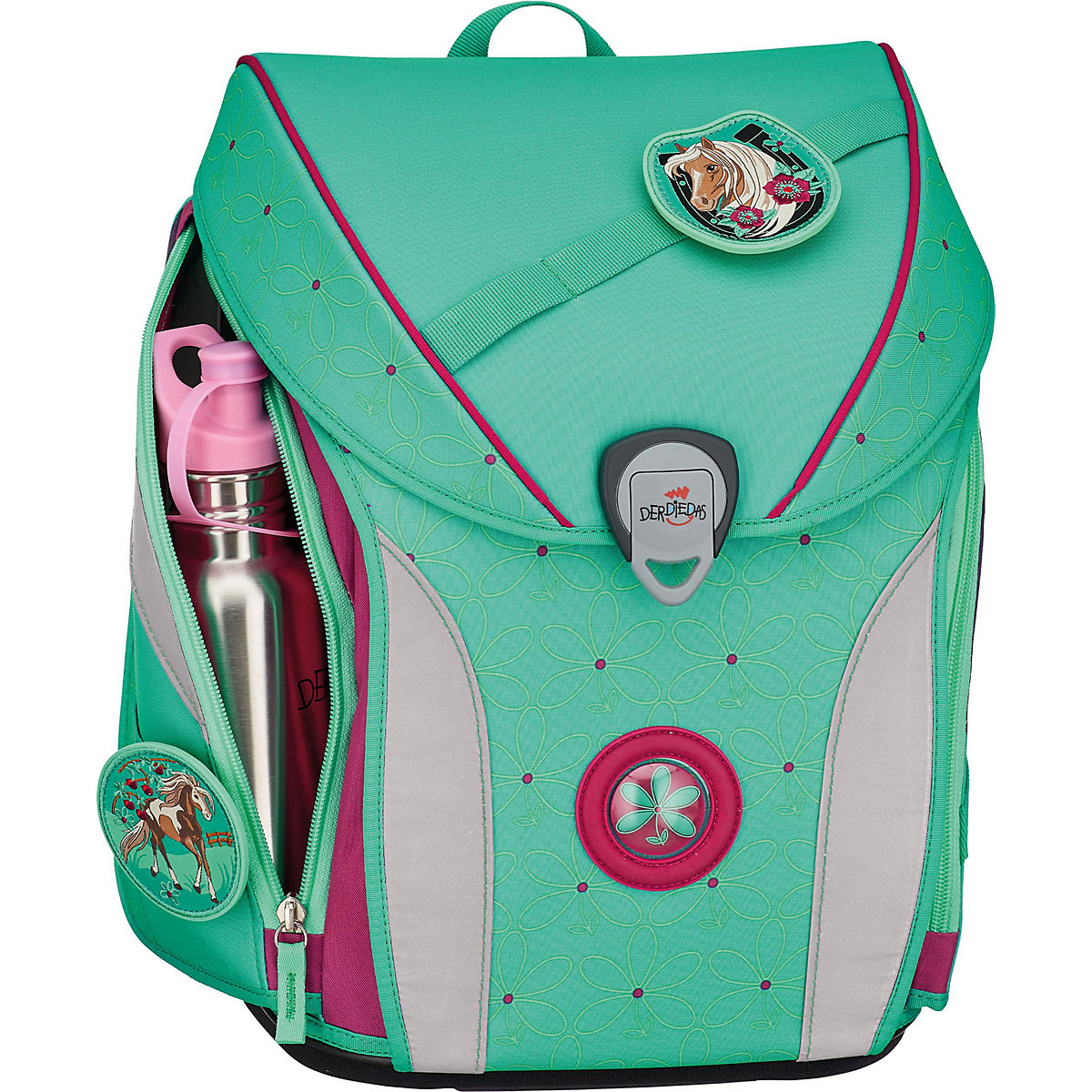 Schulrucksackset ErgoFlex MAX Peppermint Pony, 5-tlg., inkl. Wechselbuttons (2023)