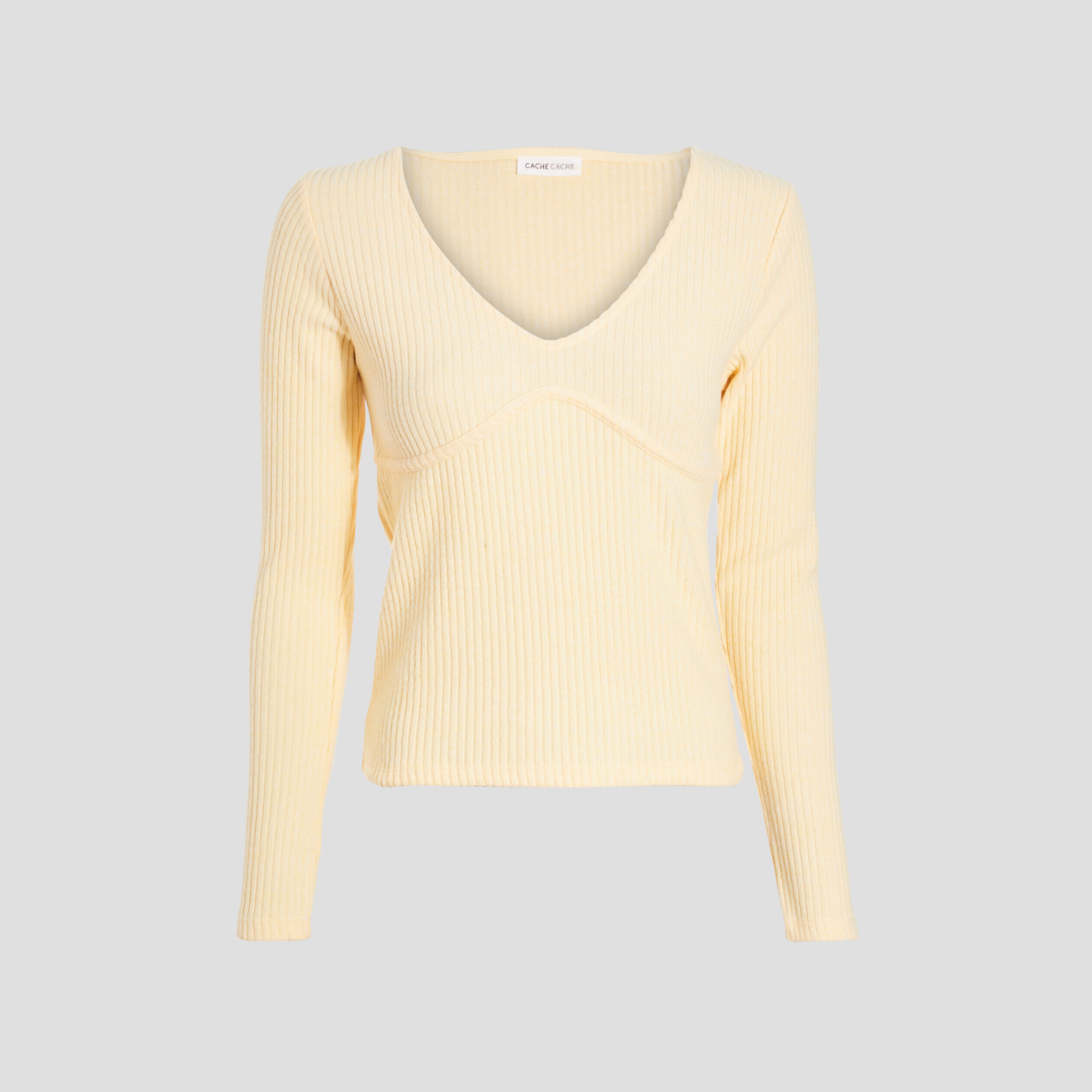 T-shirt manches longues jaune clair femme | Cache Cache