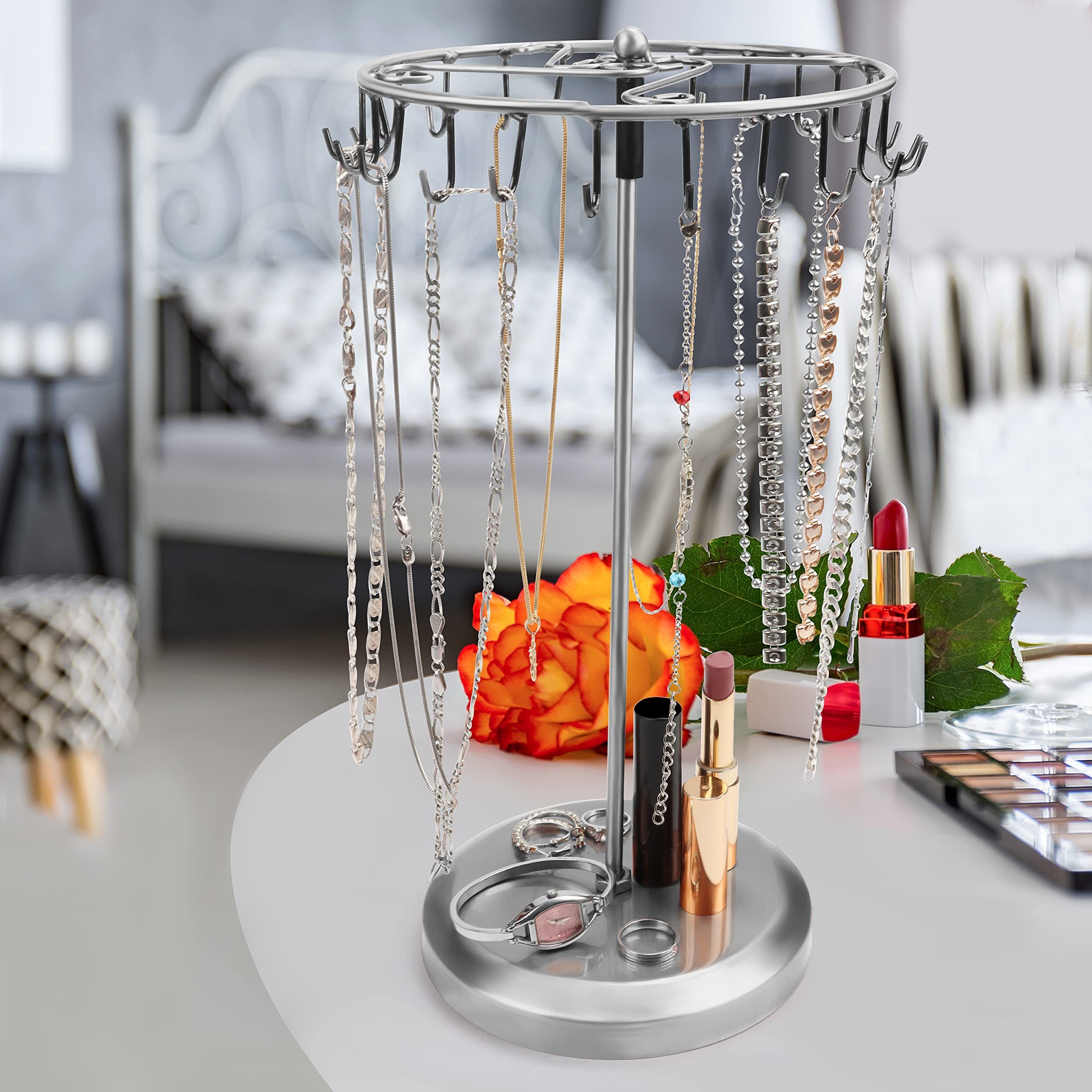Belle Vous Schmuckständer Drehbarer Schmuckständer (23 Haken) - H34.8 x B20.5 cm, Rotating Jewelry Stand (23 Hooks) - H34.8 x W20.5 cm