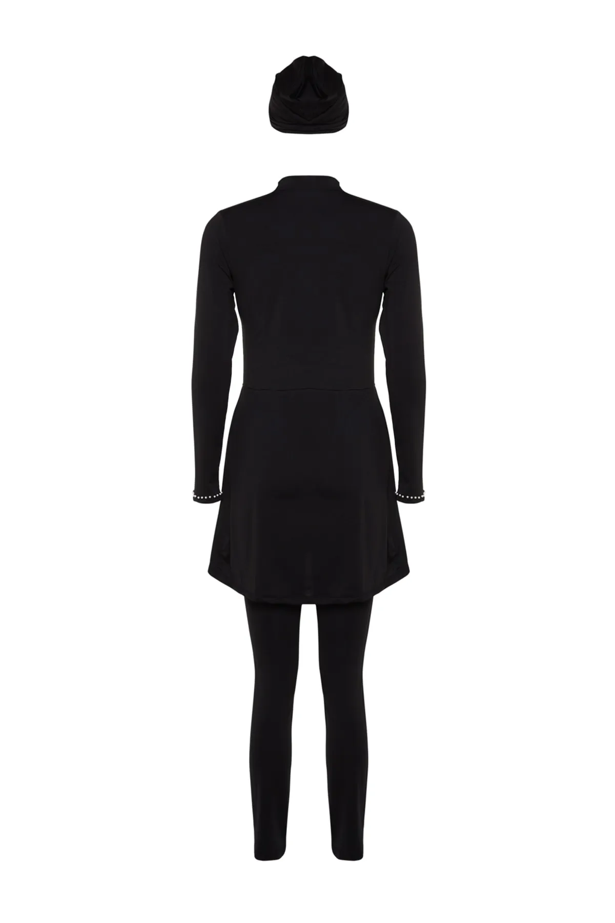 Trendyol Modest  Schwarzer, mit Steinen bestickter, vollständig bedeckter gestrickter Lycra-4-teiliger Badeanzug-Satz TCTSS23CF00040