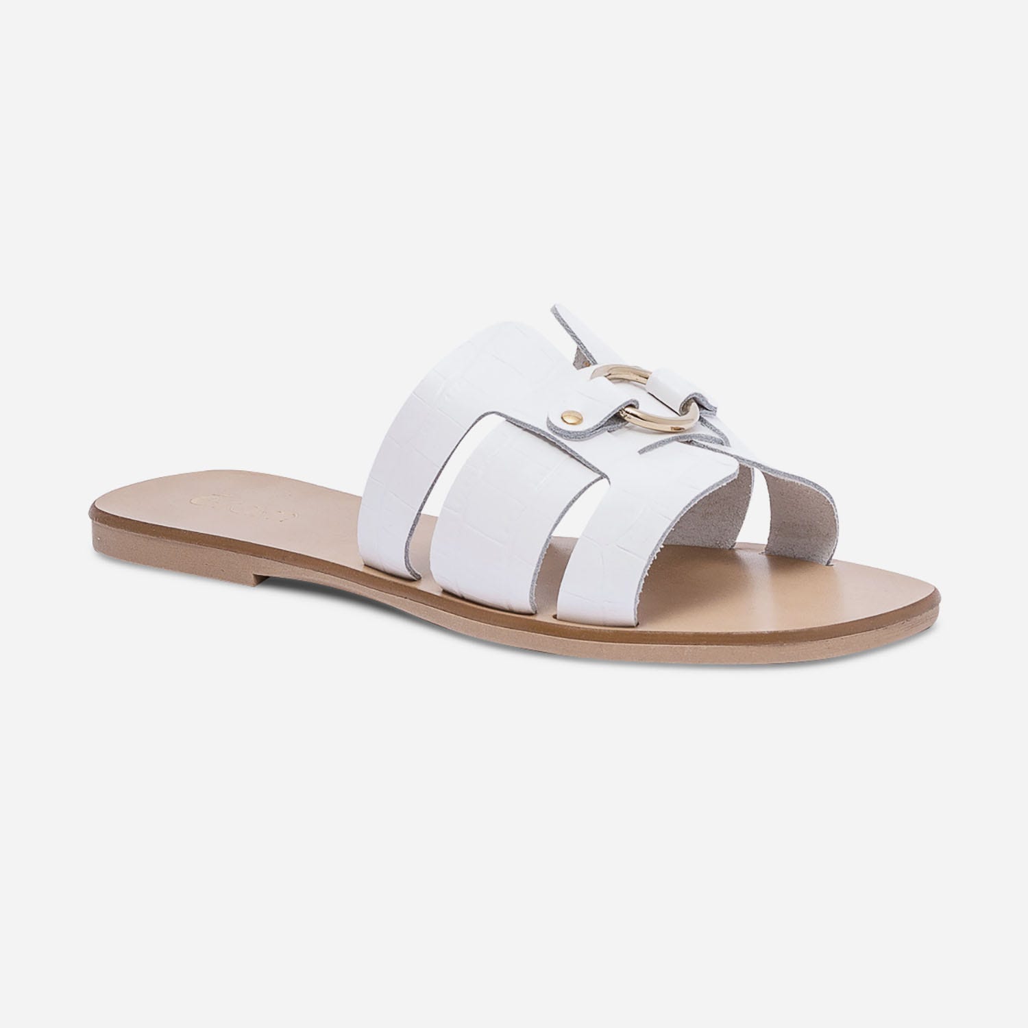 Mule blanche en cuir embossé croco