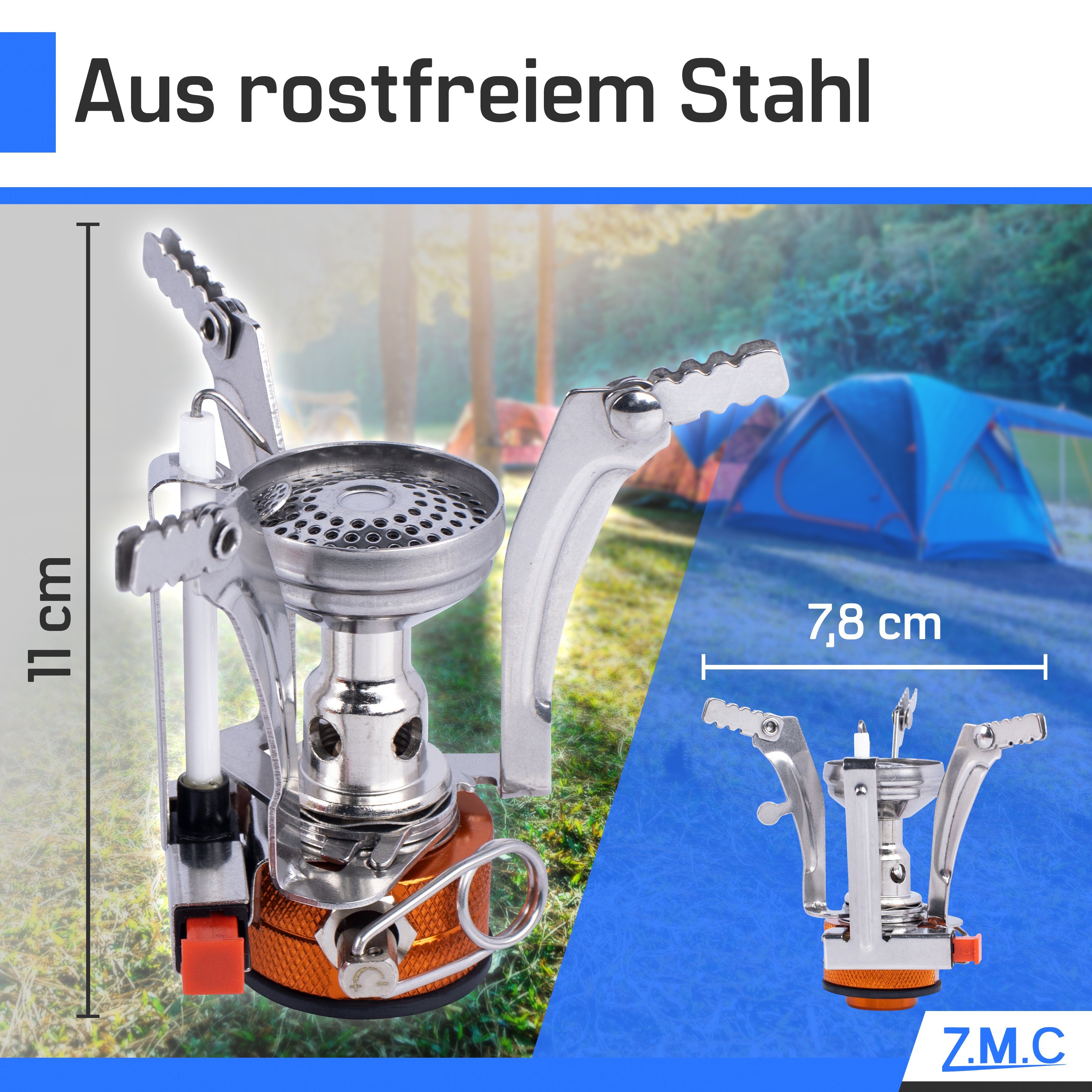 ZMC Gaskocher Mini Outdoor Campingkocher 3200W, (Butan Gas Kartusche Piezozündung Kochfeld), Camping Gas Kocher Stove Herd Kartuschenkocher Faltbar Butangas