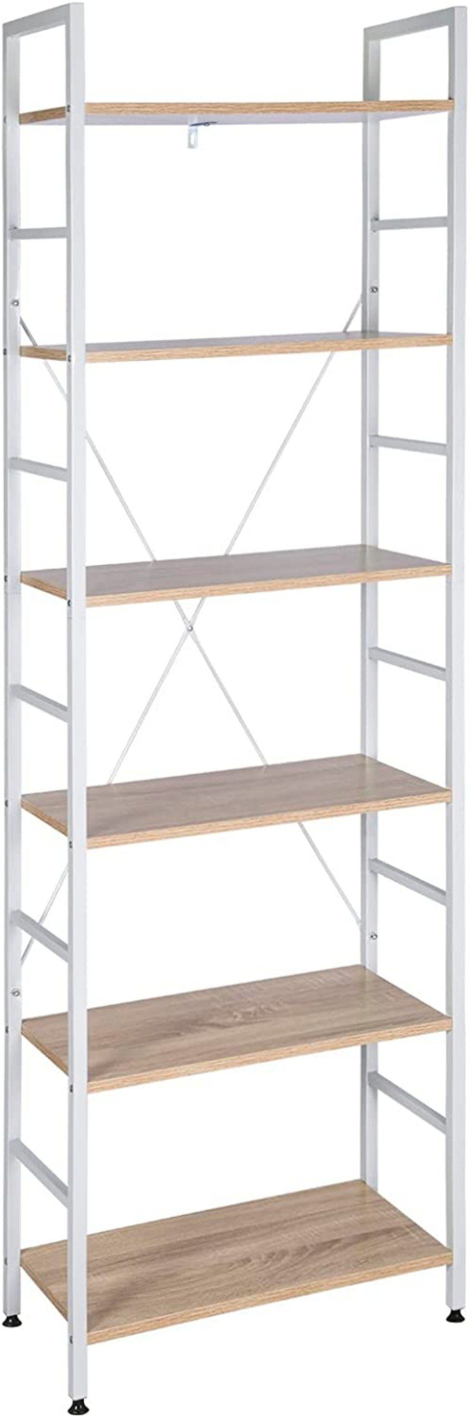 Woltu Bücherregal, 1-tlg., Hochregal Standregal Holz mit 6 Ablagen Badregal