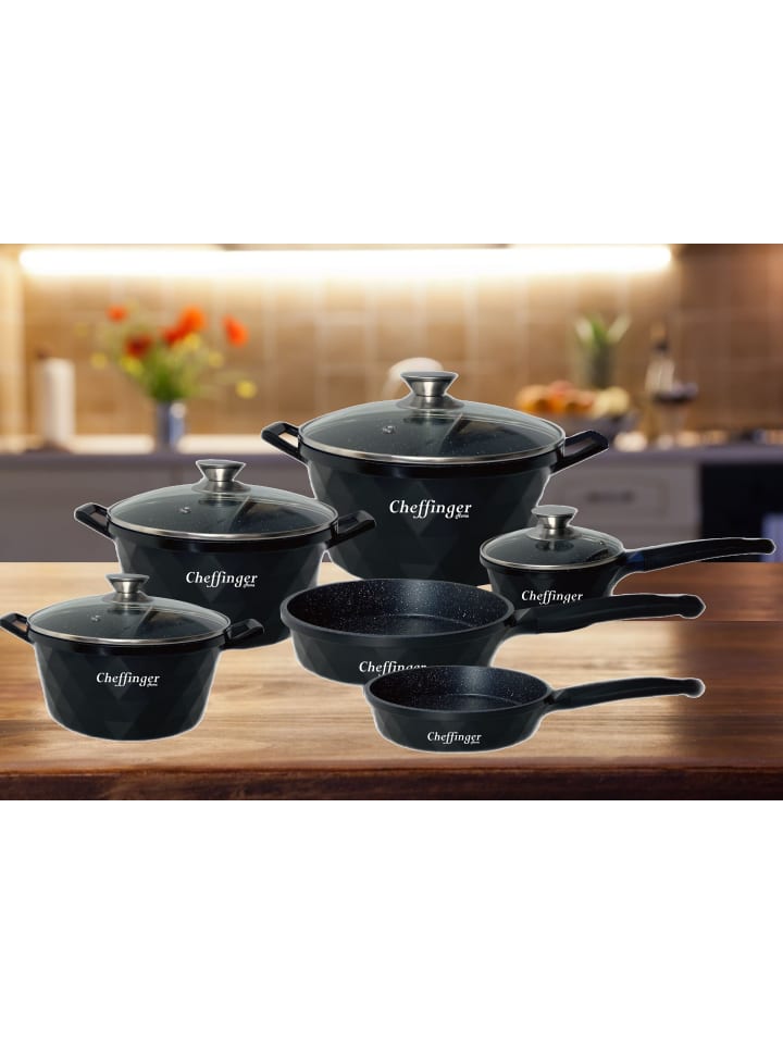 Cheffinger 12-Teilig Kochtopf Set Induktion Diamant in Schwarz günstig kaufen onesize
