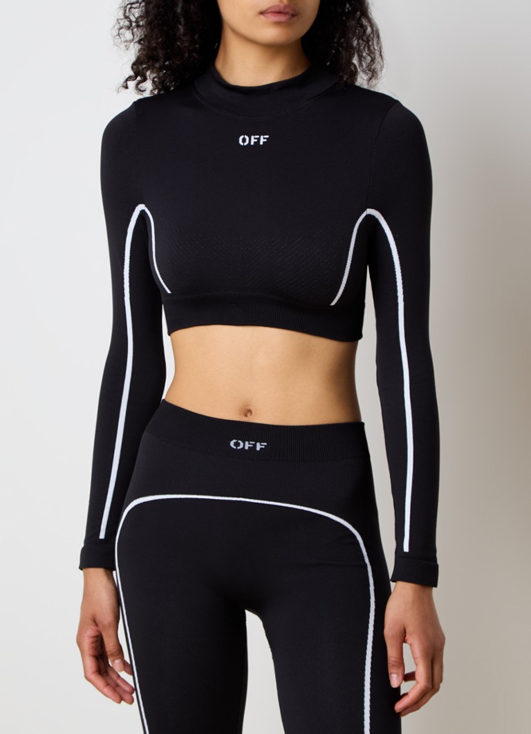 Bílý crop top s potiskem loga a strečem