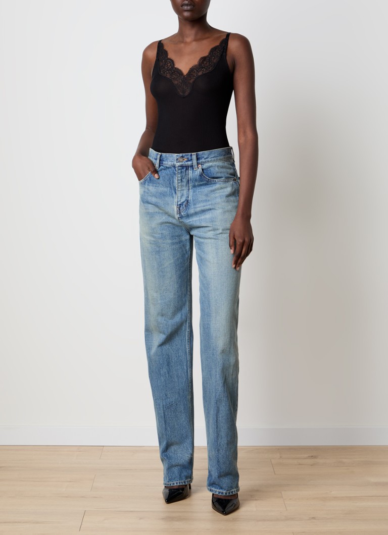 Blugi Jean Saint Laurent cu talie medie, croială dreaptă, cu aspect ușor uzat