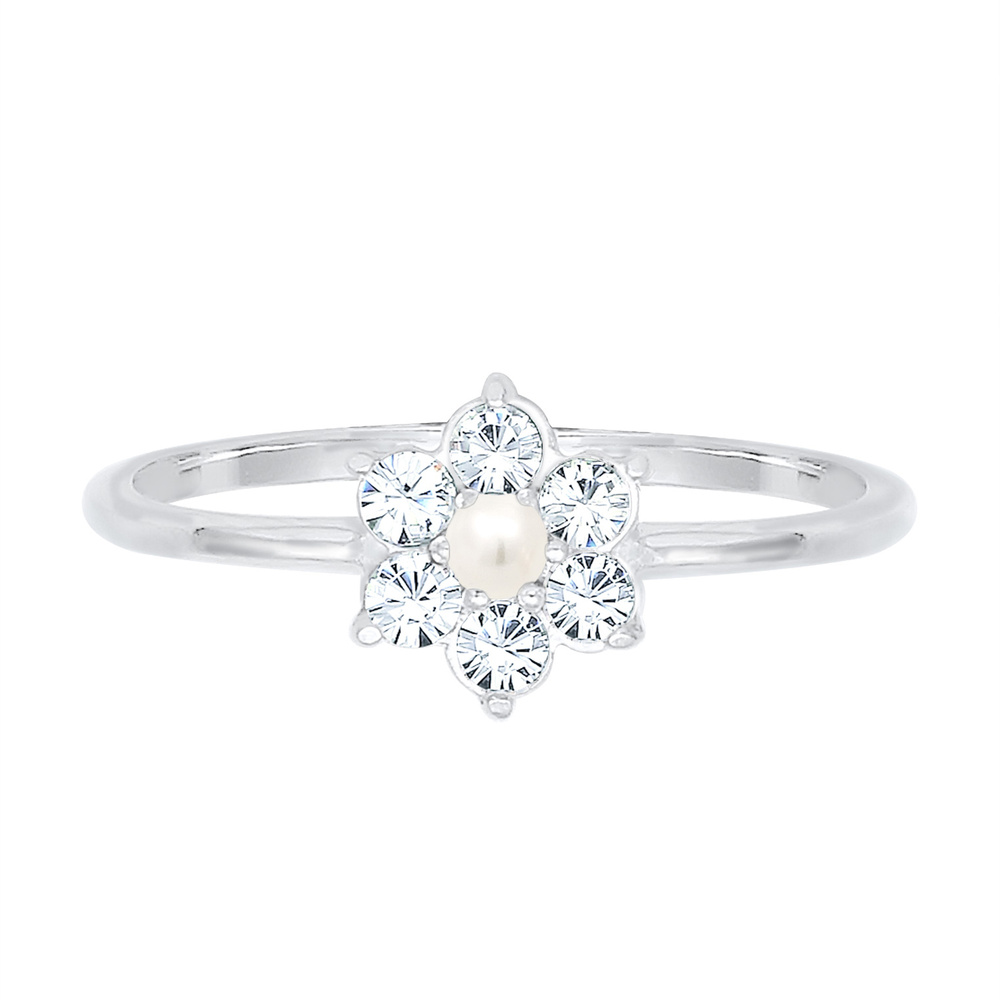 Elli PREMIUM Elli PREMIUM Bague Blume Floral Synthetische Perle 925 Silber Bague