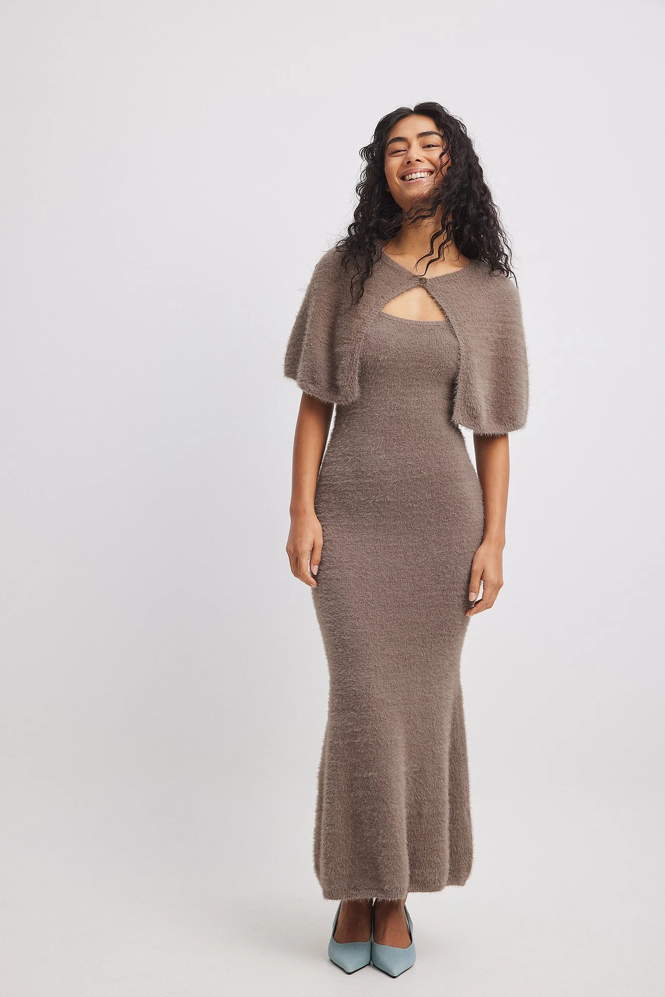 A-Linien-Midikleid aus flauschigem Strick