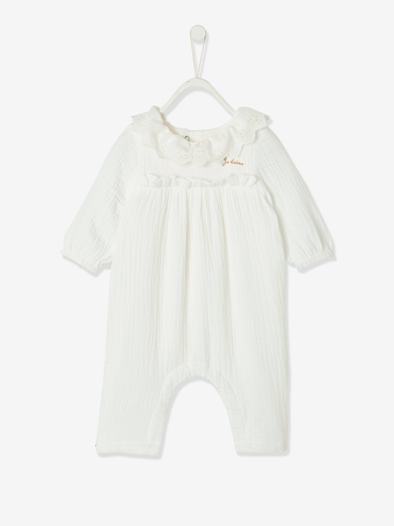 Combinaison en gaze de coton doublé bébé bois de rose