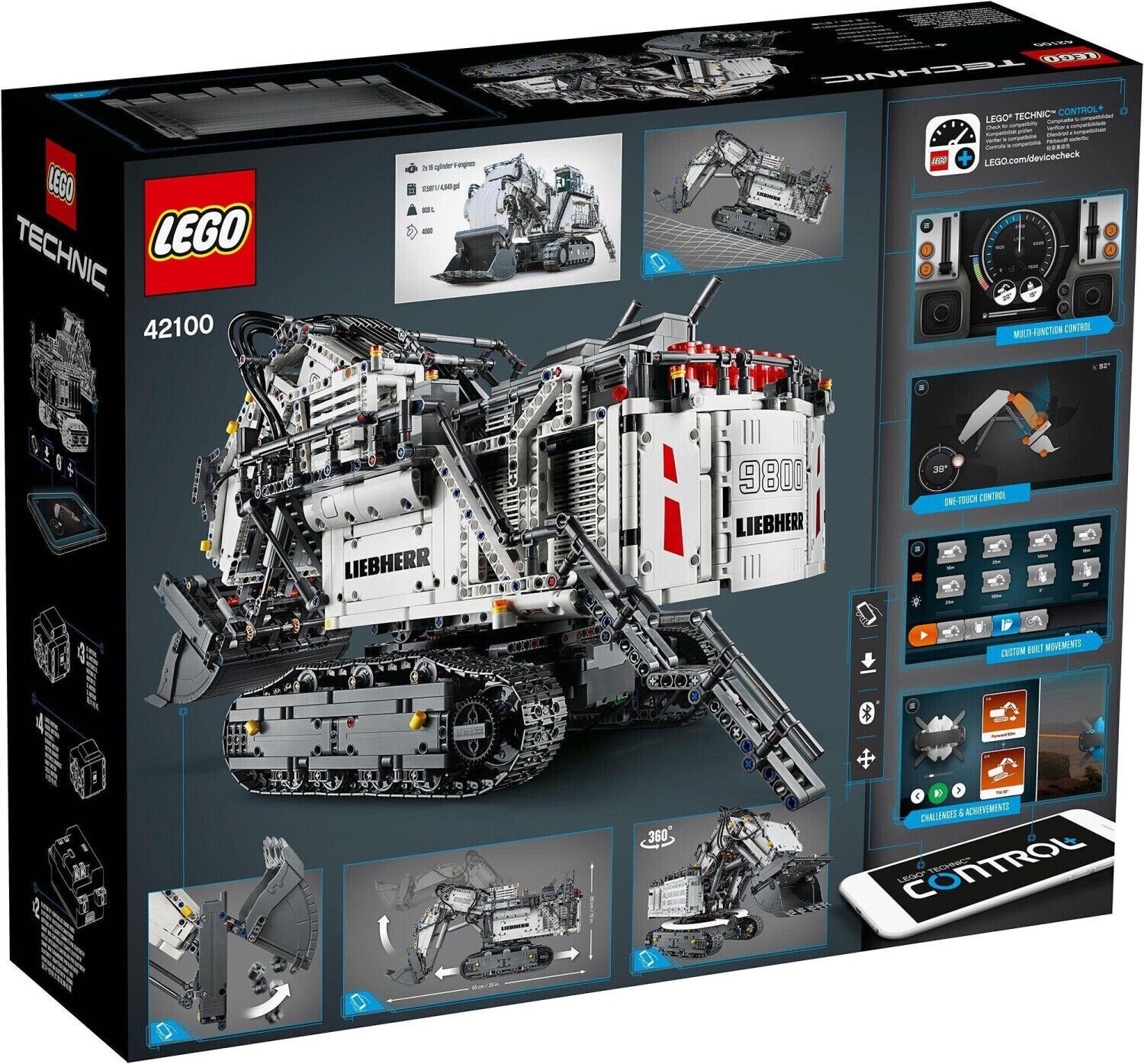 LEGO® Spielbausteine Technic 42100 Liebherr Bagger R9800, (Packung, 4108 St., Packung), Multifunktionale Steuerung