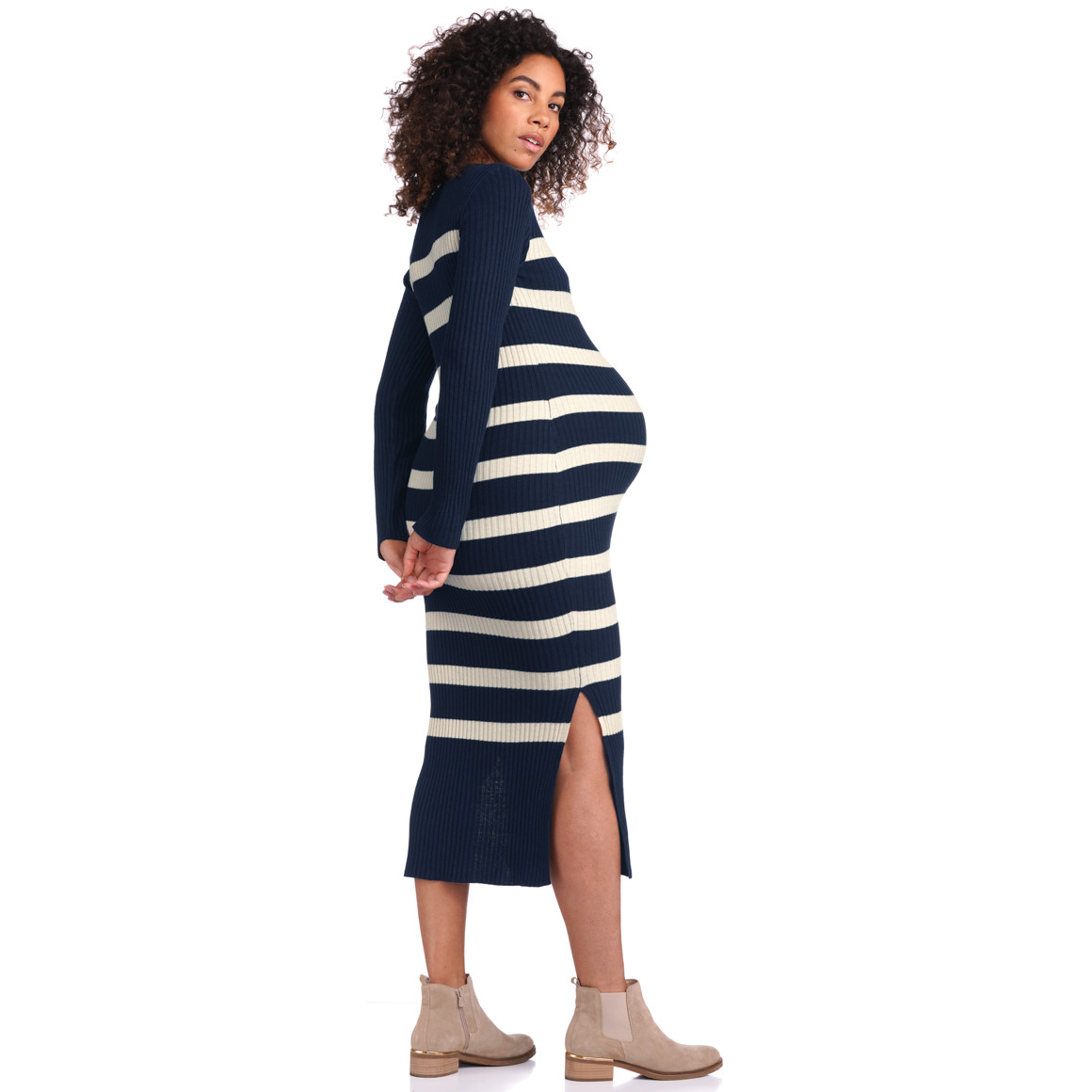 Damen Umstands-Strickkleid mit Streifen