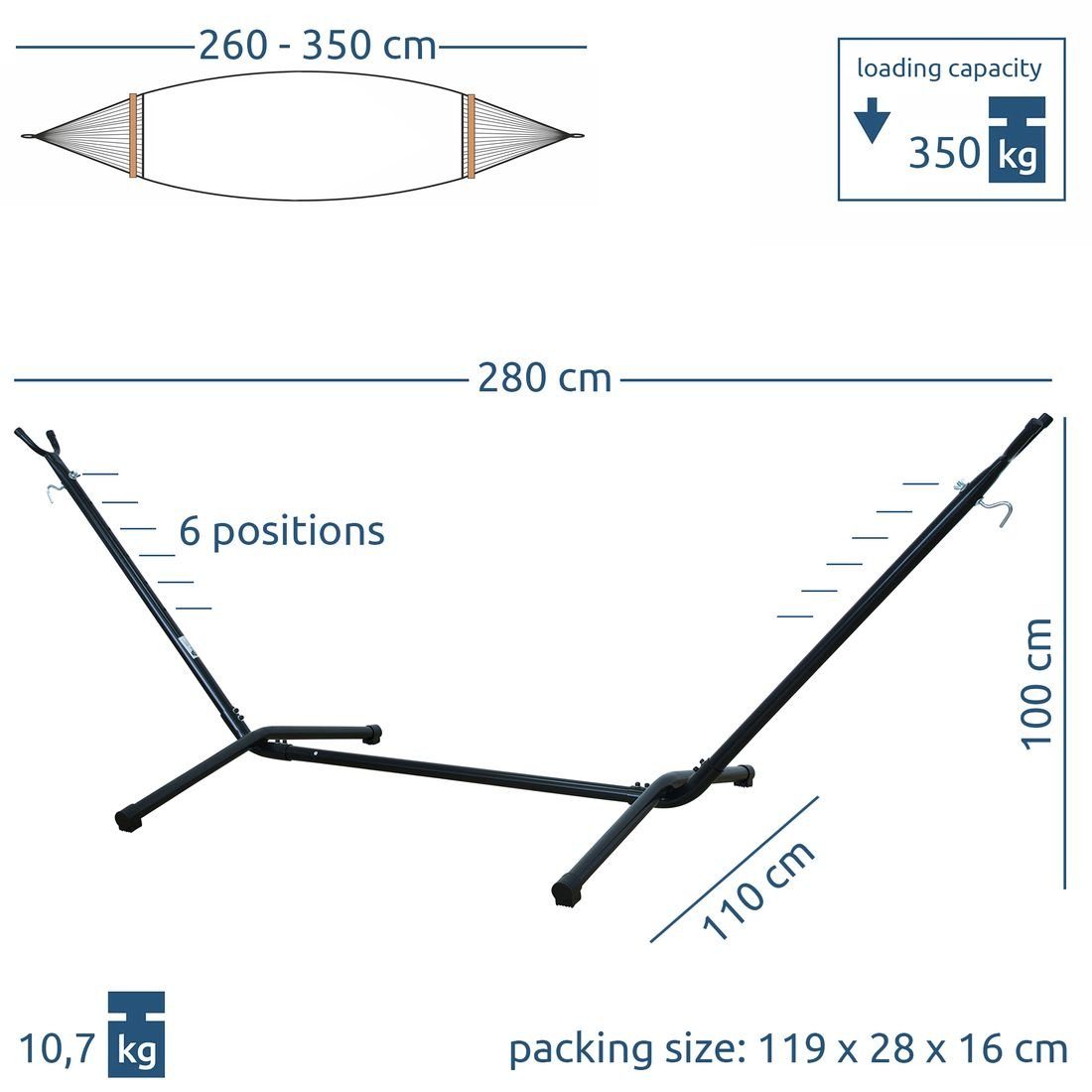 yourGEAR Hängemattengestell yourGEAR Hängemattengestell 350kg für Hängematten mit 260-350cm Länge