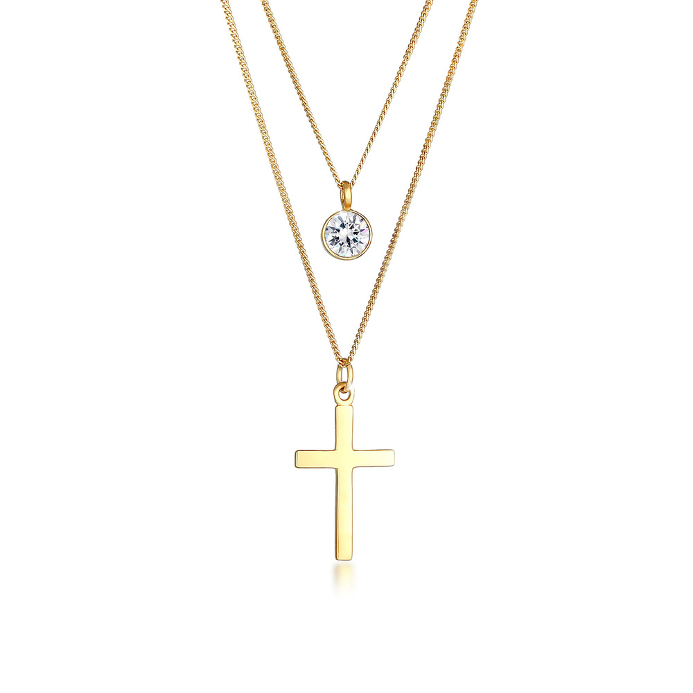 Elli Elli Collier Pendentif Croix à couches pour femmes Blogueur tendance avec cristau collier