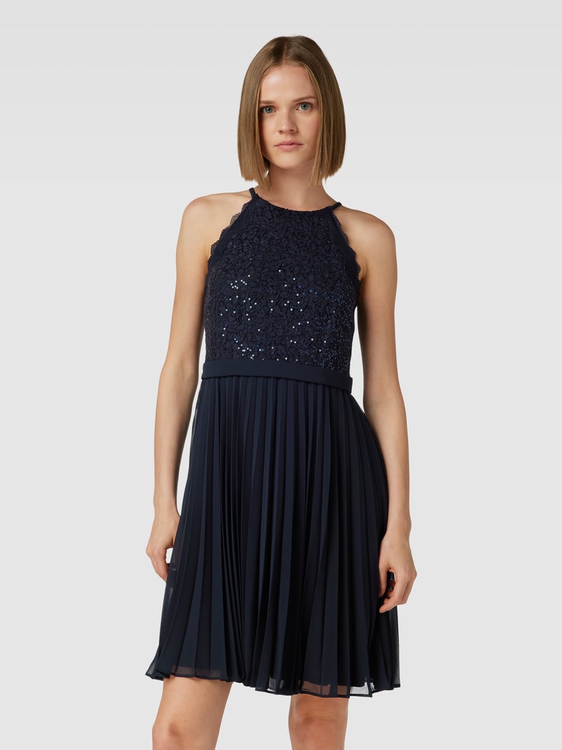 Cocktailkleid mit Plisseefalten in marineblau meliert