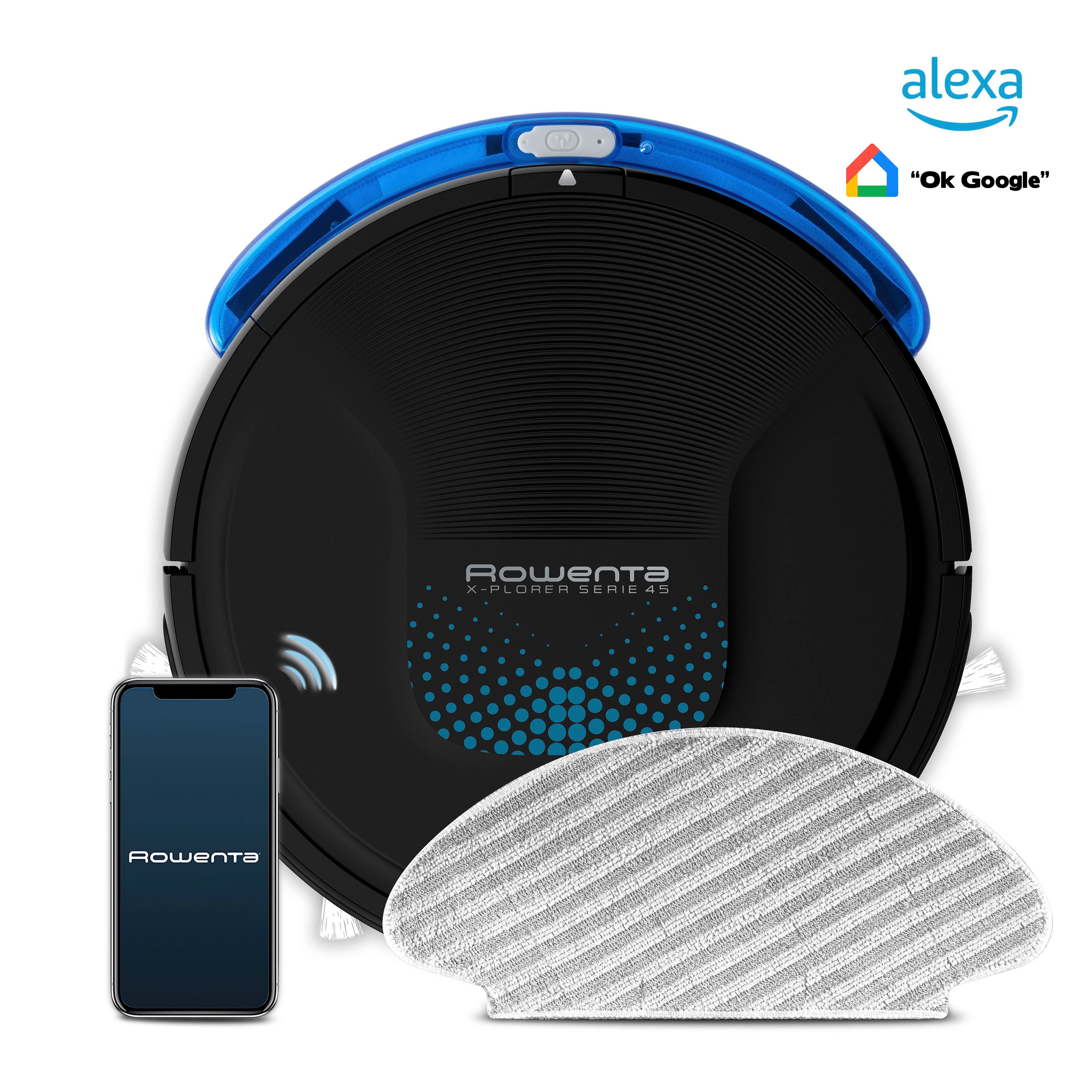 Rowenta Saugroboter RR8275 X-Plorer Serie 45 Aqua, zentrale Bürste, Saugen & Wischen, 150 Min. Laufzeit, 90m²