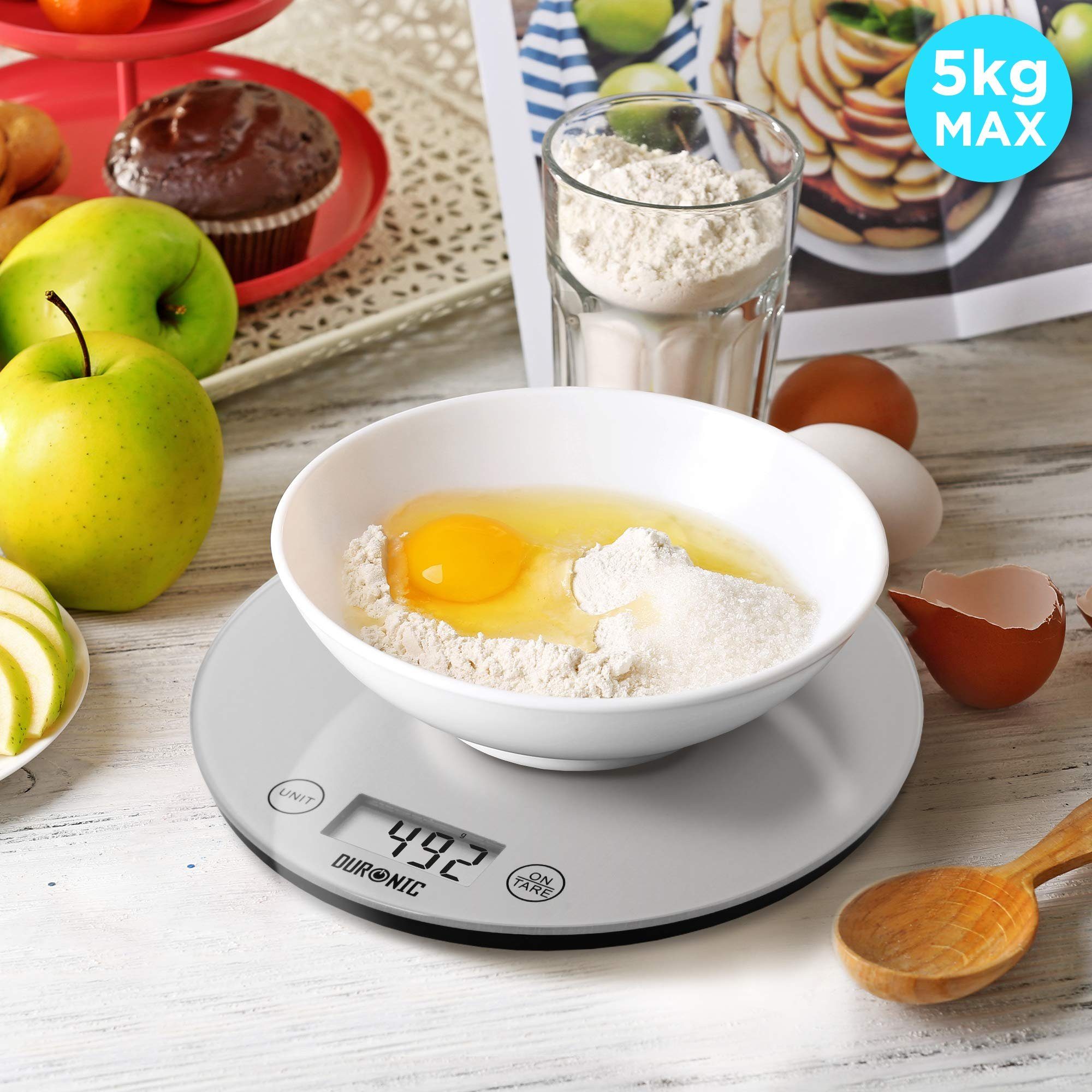 Duronic Küchenwaage, KS1055 Küchenwaage, 5 kg Digitalwaage rund, 1 g grammgenau Feinwaage