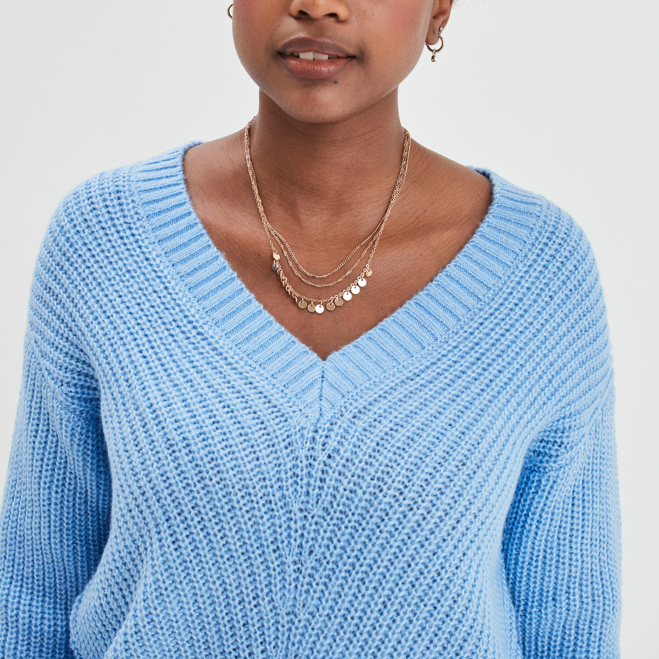 Pull col en V bleu femme | La Halle