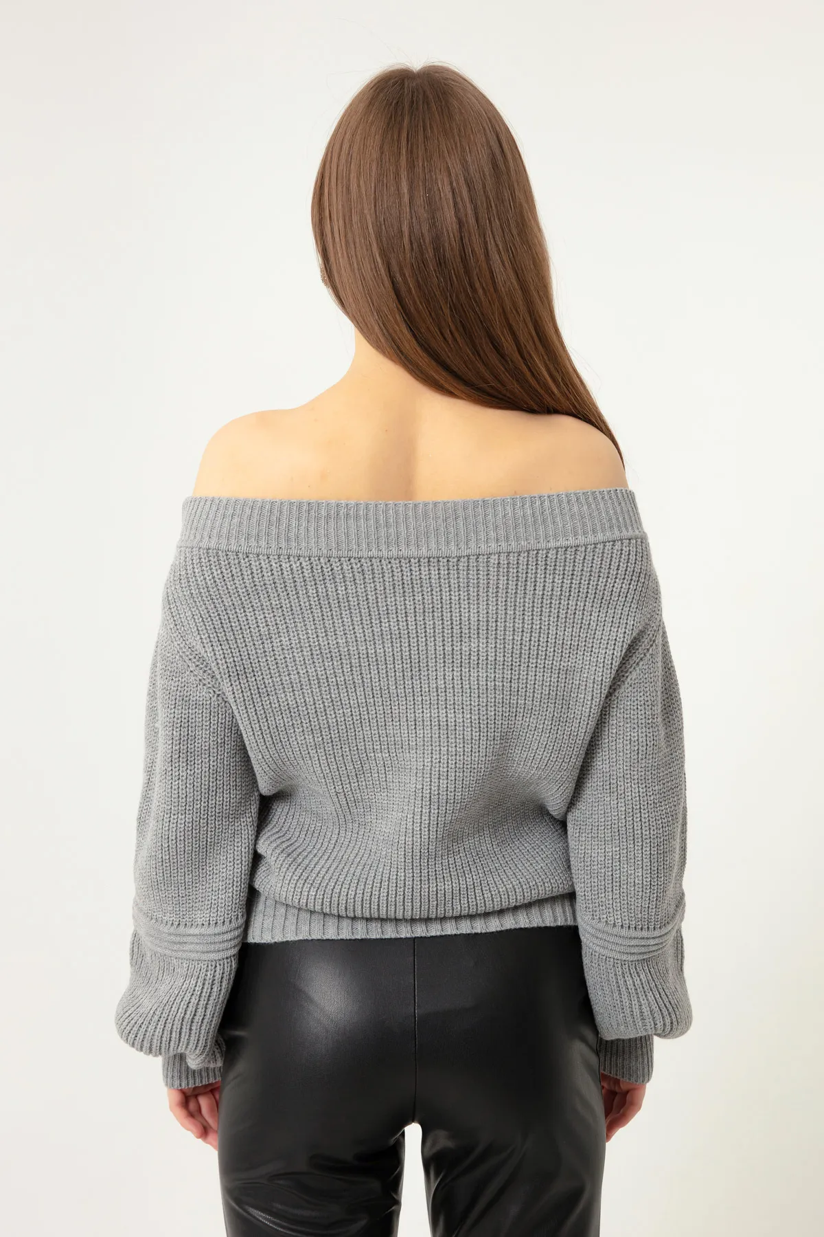 Lafaba  Grauer Strickpullover für Damen mit U-Boot-Ausschnitt