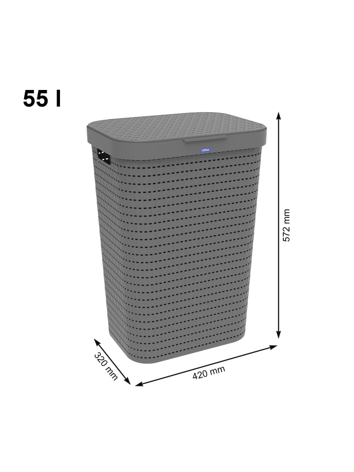 Rotho Country 3er-Set Wäschesammler 55l mit Deckel in Anthrazit günstig kaufen onesize