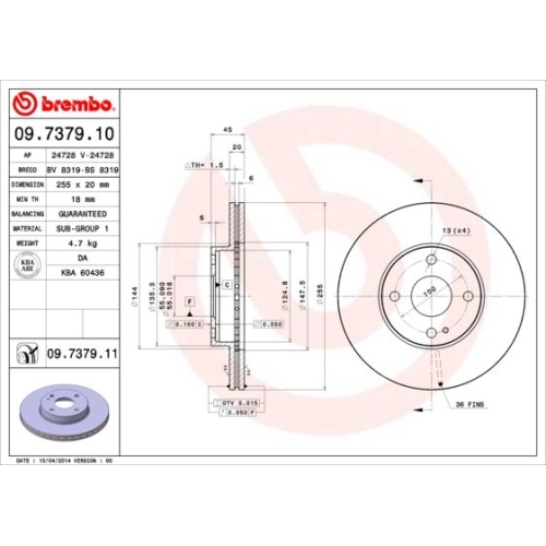 Bremsscheibe Brembo Vorderachse  2 Stück 09.7379.11 - ATU