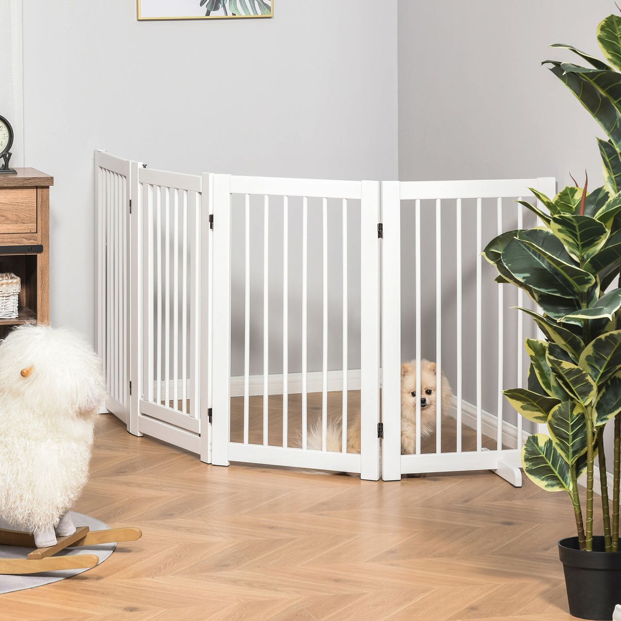 PawHut Absperrgitter Hunde 75 cm Schutzgitter aus Holz Hundegitter Freistehend
